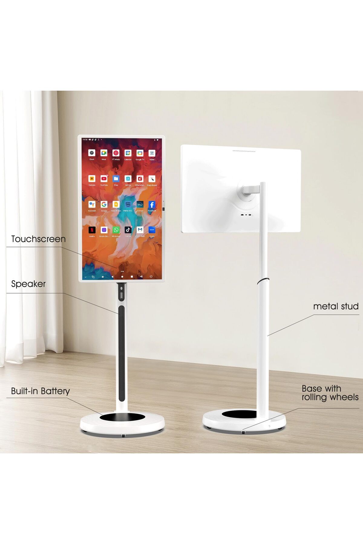 XIAN TIAN XIA-32 Inch Smart Portable TV, Rolling Tablet with Adjustable Floor Touchscreen Monitor,Build-in Camera 7
