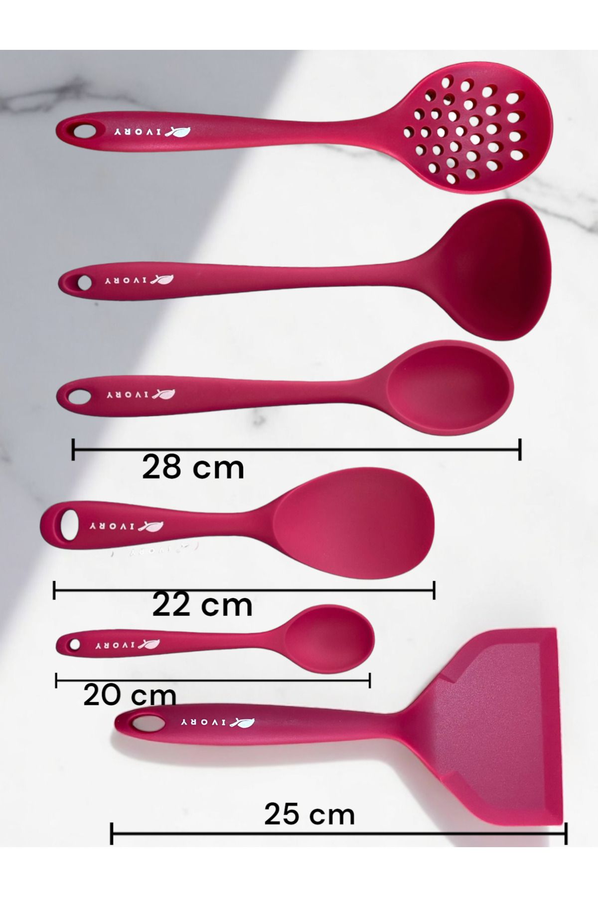 Multiamo-Heat Resistant Silicone Colander Ladle Spatula Spoon Set (30-28-22-20 cm) 7 Pieces 6