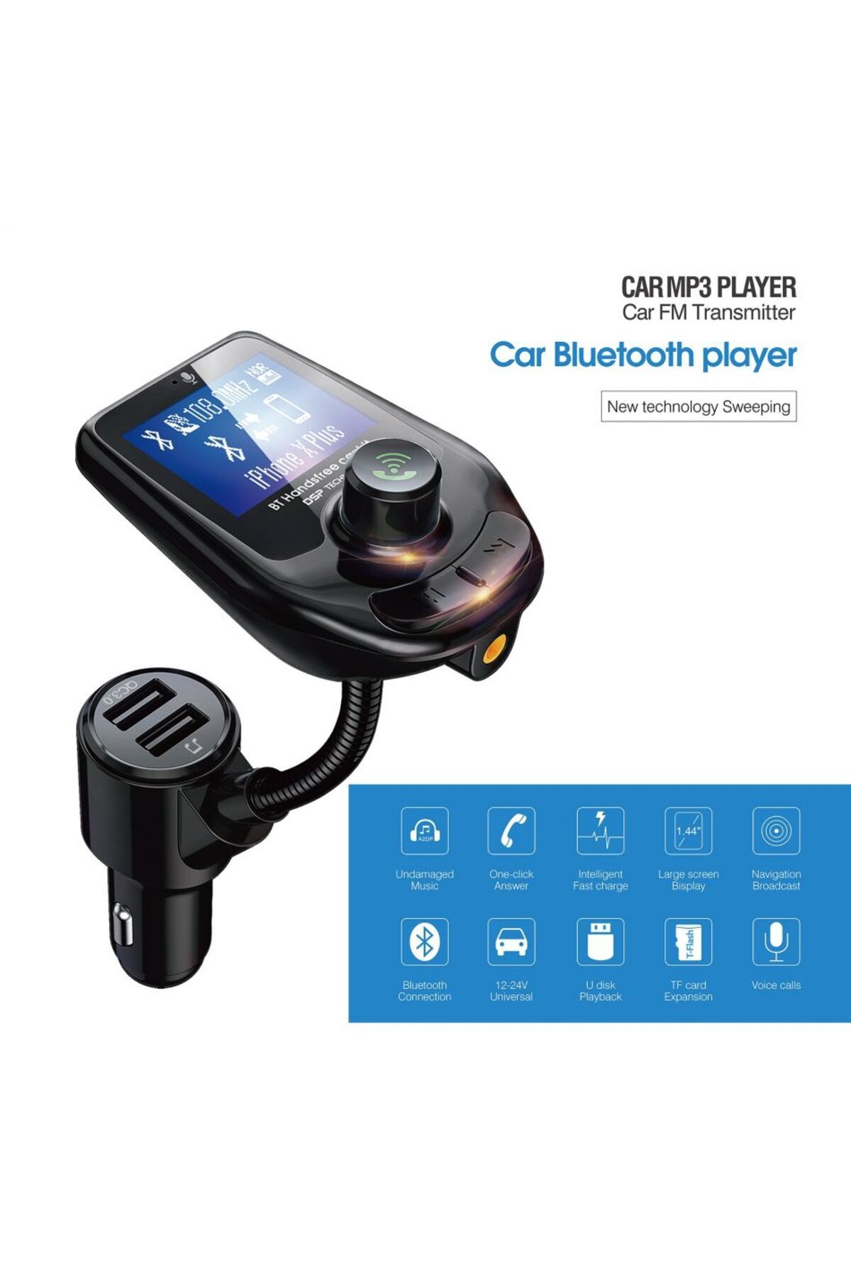 JustZEN-Modulator FM automat JustZEN® D 4, afișaj LCD 1,8 inch, microSD, card de schimbare rapidă 3.0, intrare auxiliară, handsfree 4