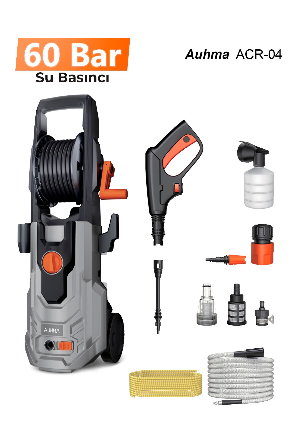 Acr-04 Extra Basınçlı Araç Yıkama Makinesi | 60 Bar 1100w Yüksek Basınçlı Yıkama | Köpük Taban