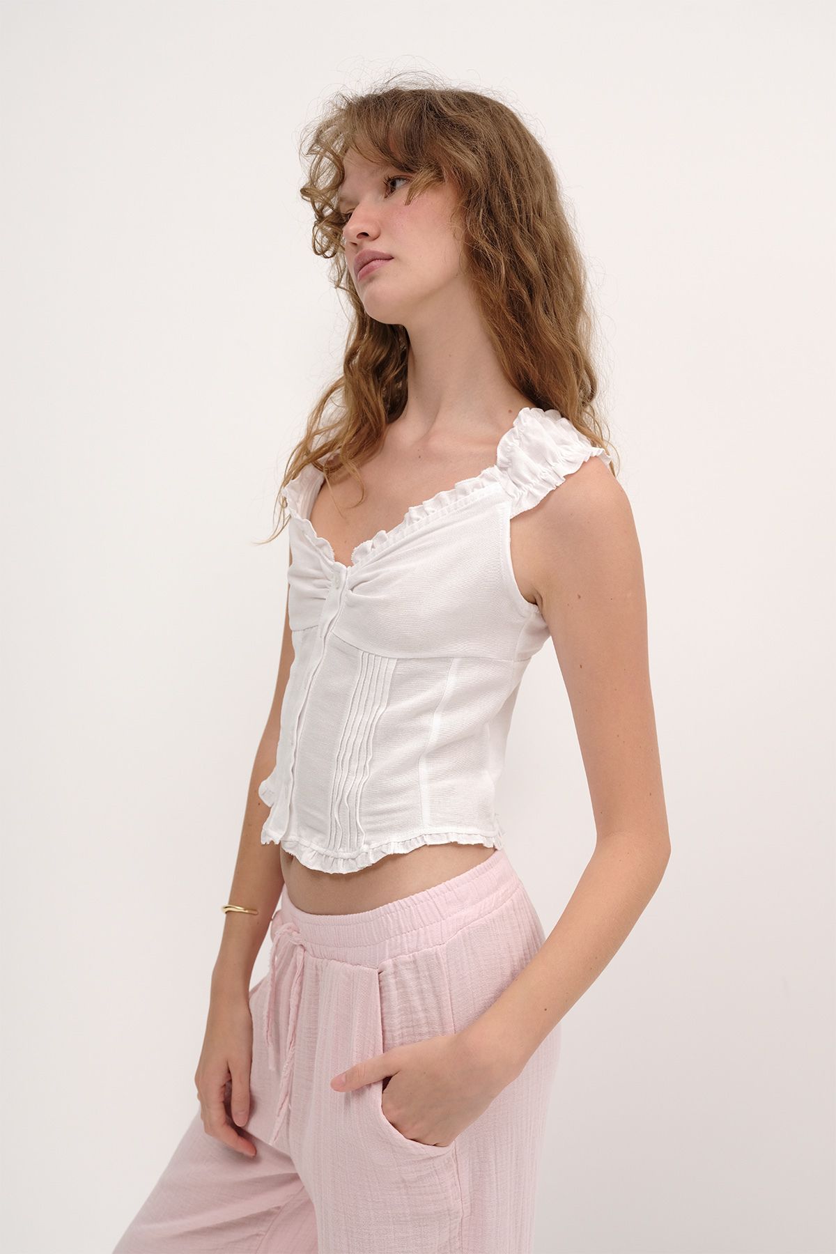 Addax-Linen Blend Buttoned Blouse A17419 2