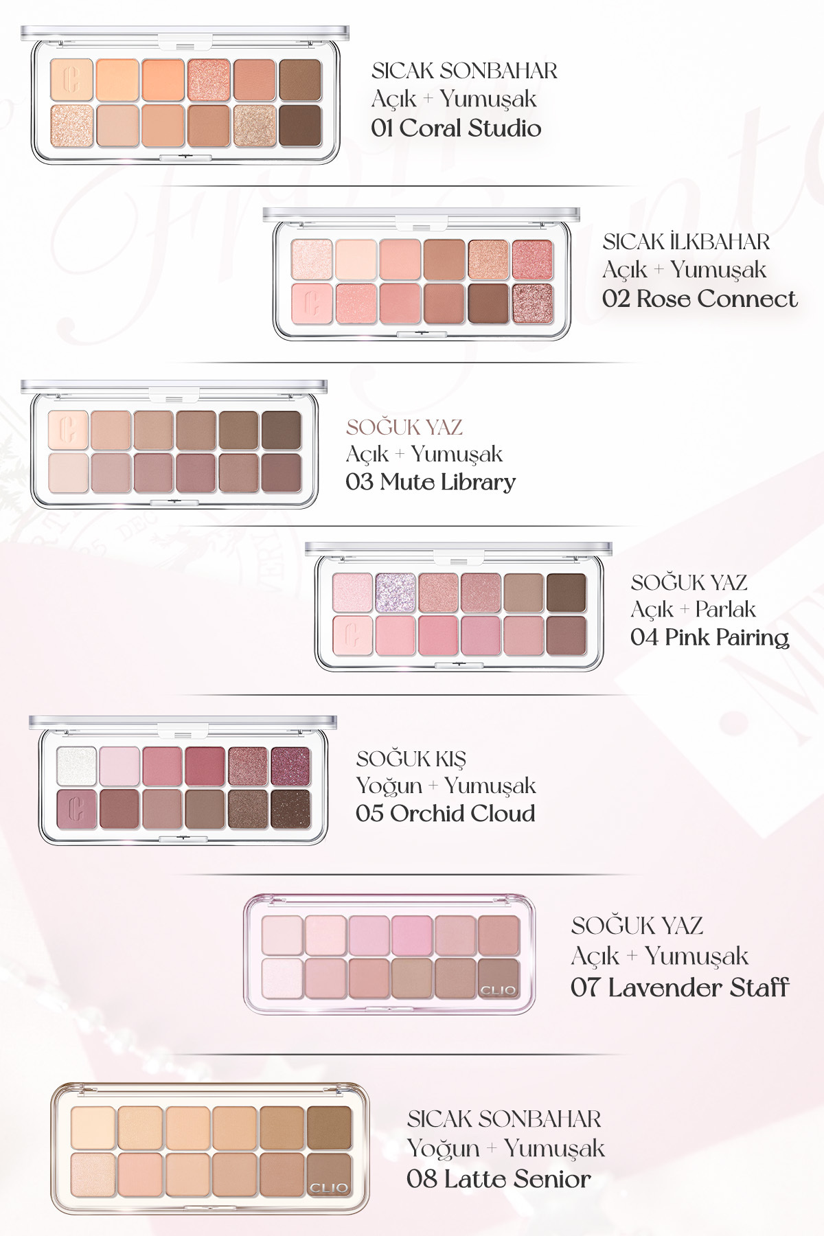 CLIO-Eyeshadow Palette with Light Texture Intense Colors Pro Eye Palette Air (101 Rose Diary) 7
