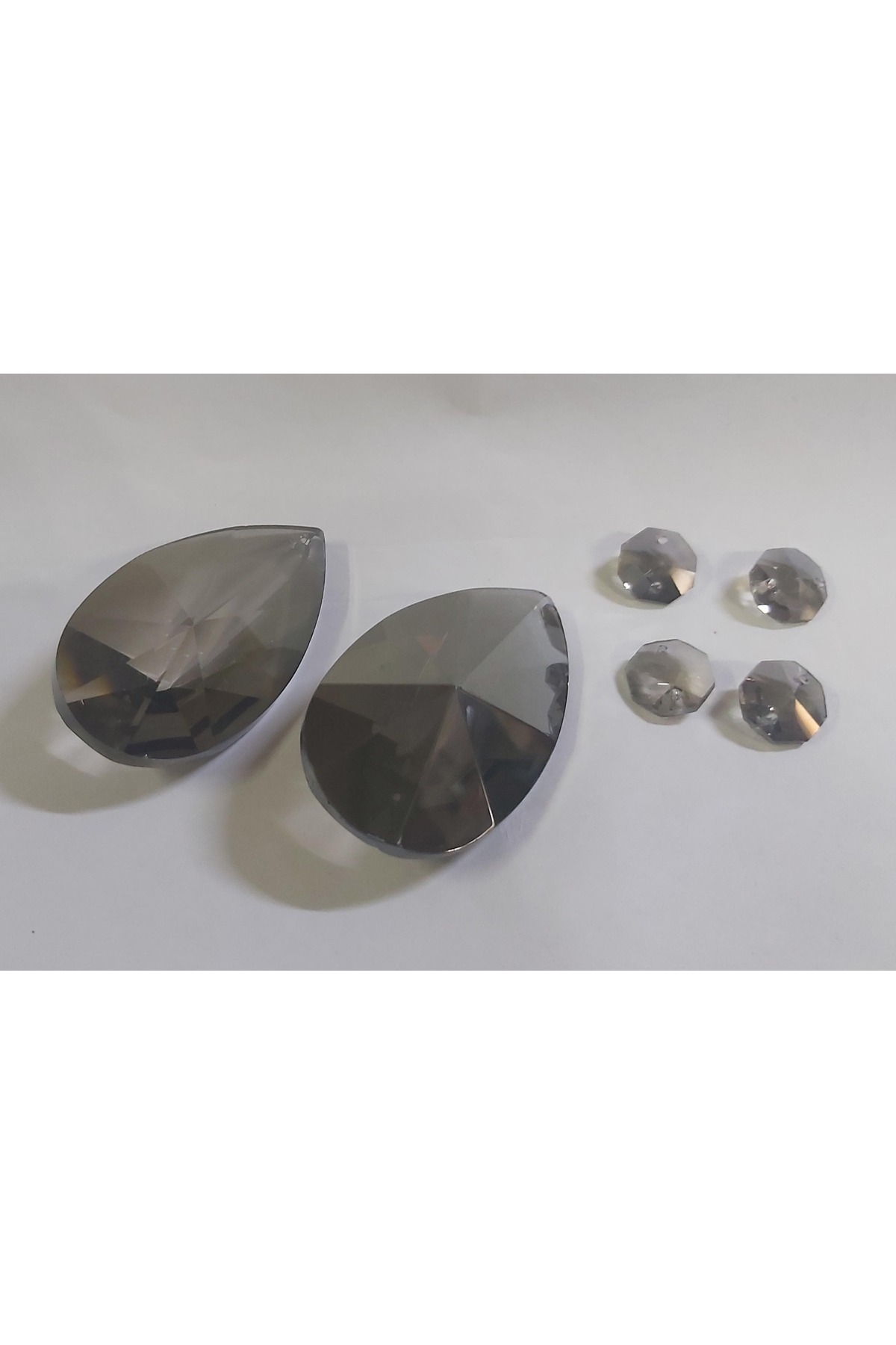 6,5 cm Füme Badem kristal avize taşı 2 adet (metal halka hediye)