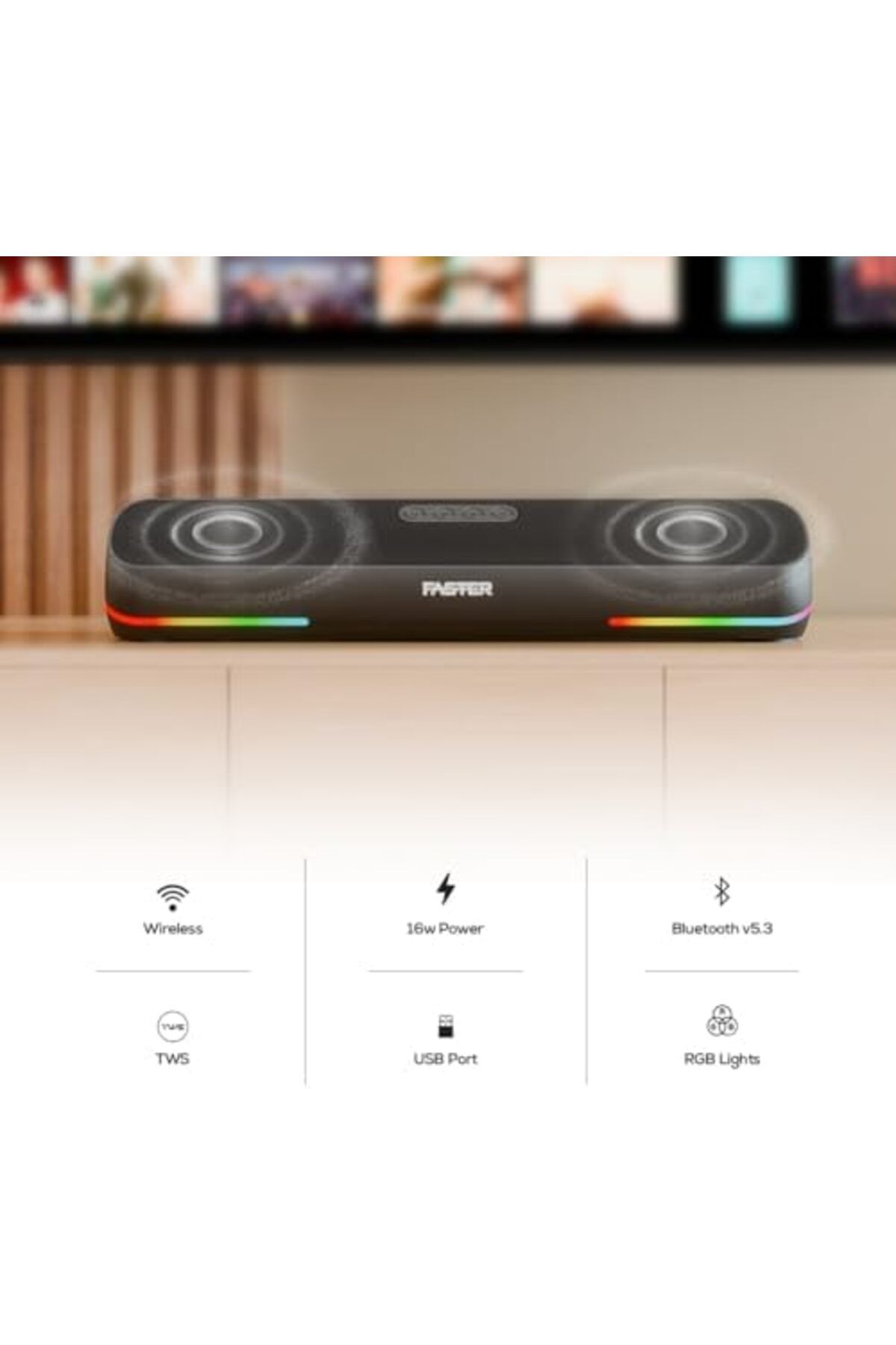 Faster-Ryzo Z16 Soundbar - 16W Wireless Sound Bar 3