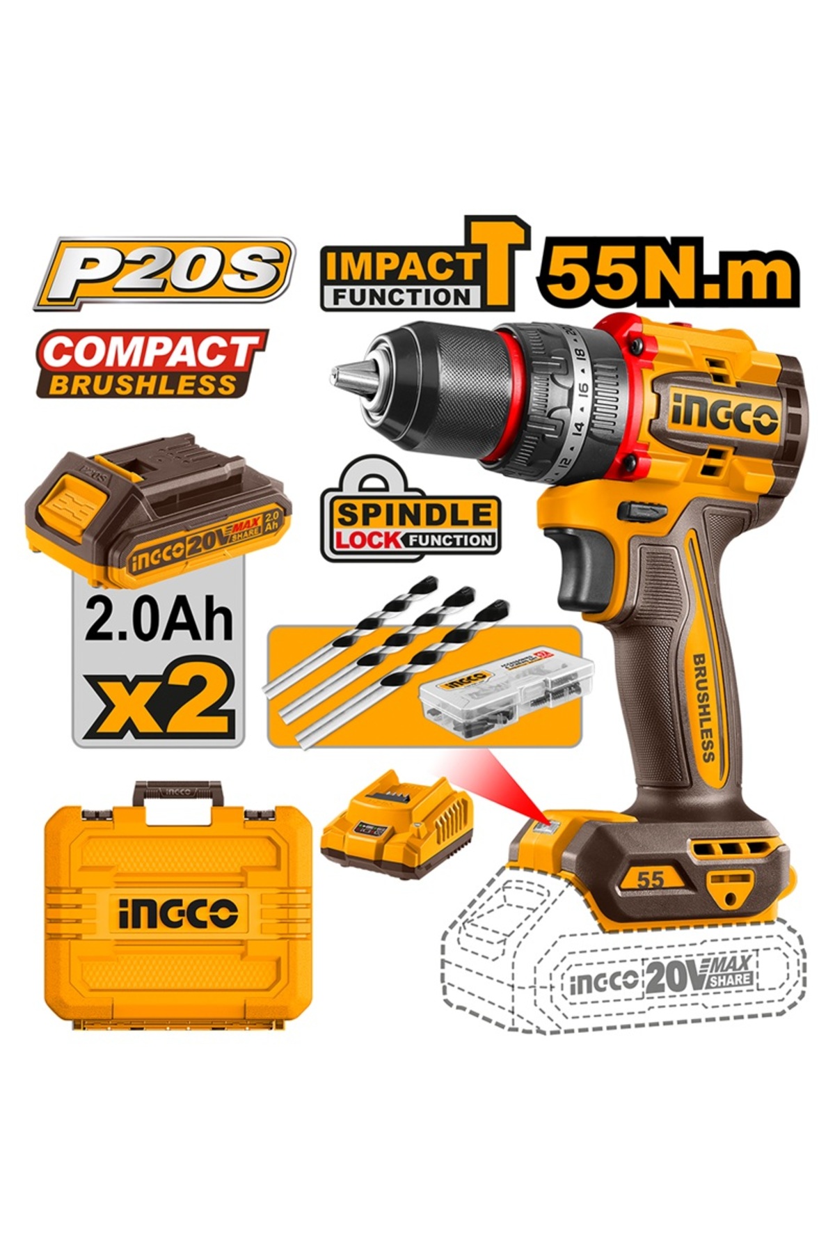 Ingco Darbeli Matkap Seti 13 MM 20V 2x2.0Ah - Fiyatı, Yorumları
