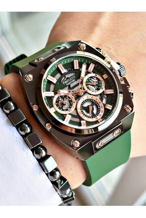 Ferrucci FUNCTION YEŞİL KADRANLI ROSE RAKAMLI YEŞİL SİLİKON ERKEK KOL SAATİ