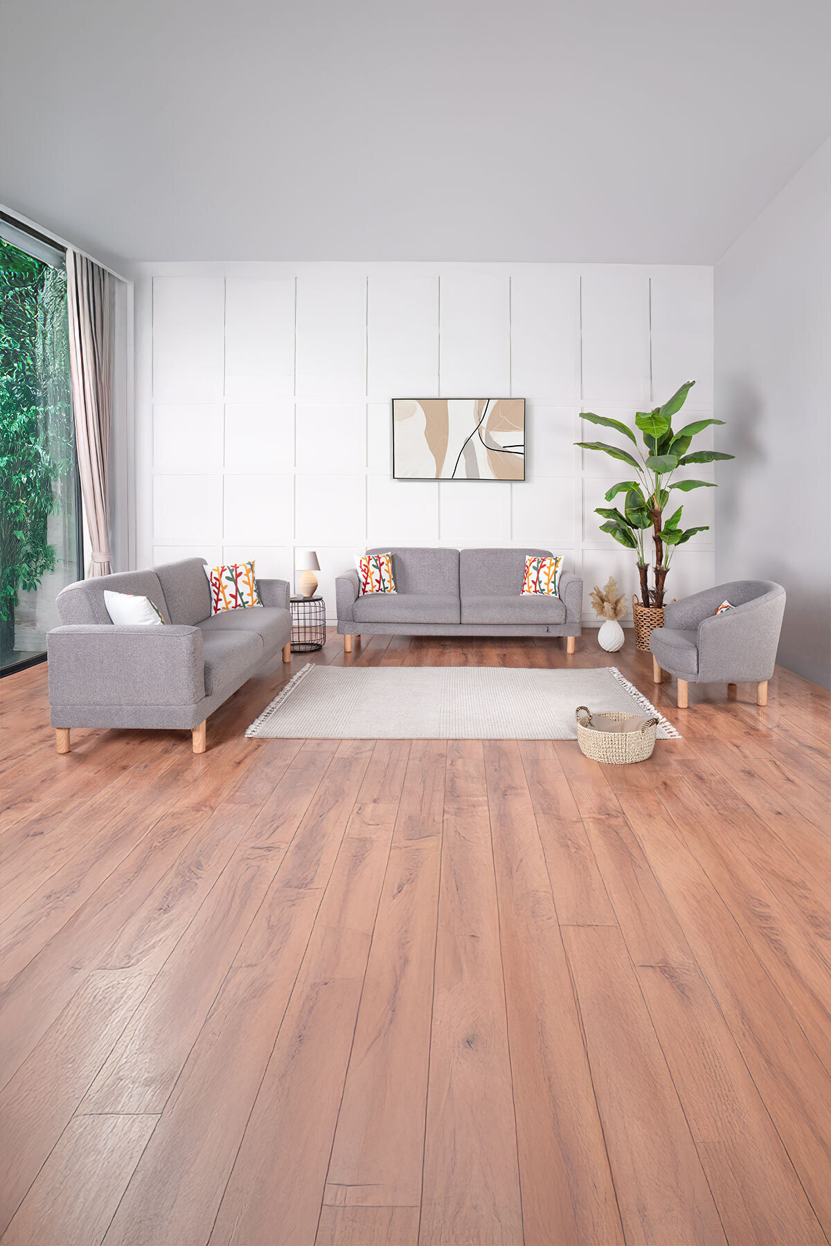 Kilim Mobilya Bohem's Koltuk Takımı Yüksek Ayaklı 3 3 1 Açık Gri