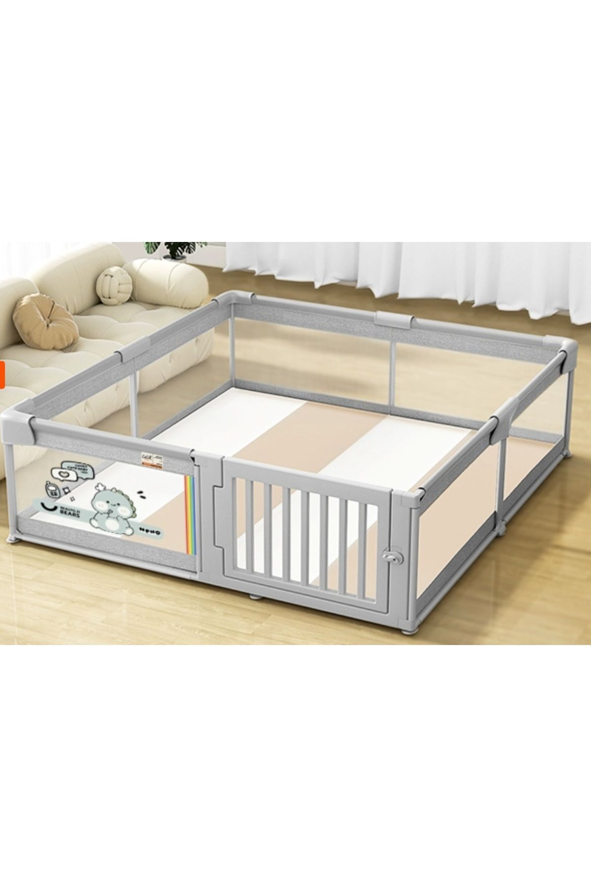 Nichiduta-Playpen 120 x 180 cm, with metal frame, mesh walls 65 cm high, with access gate, c 4