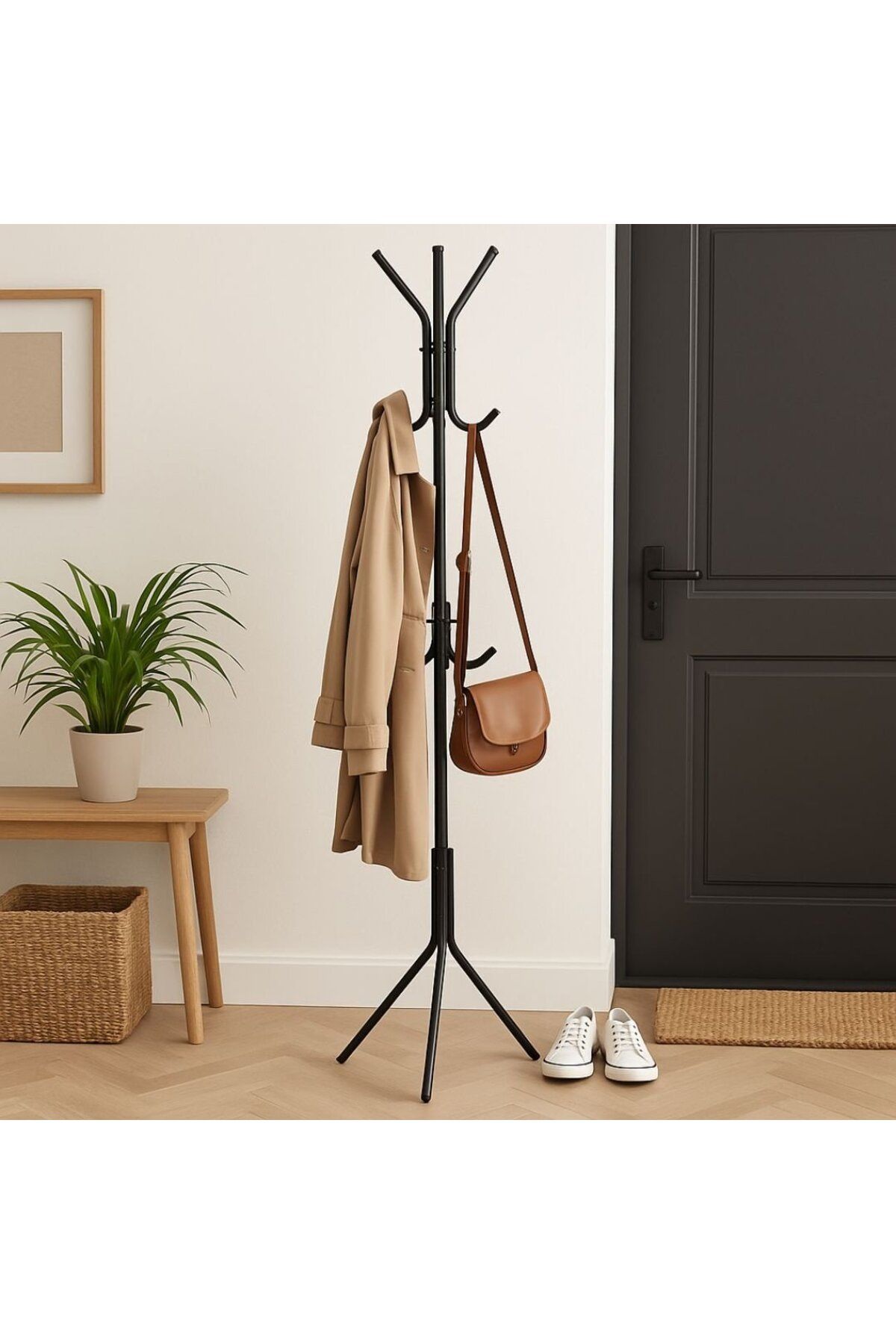 Koopman-Vertical metal coat rack with 12 hooks, 175 cm, modern and stable design 2