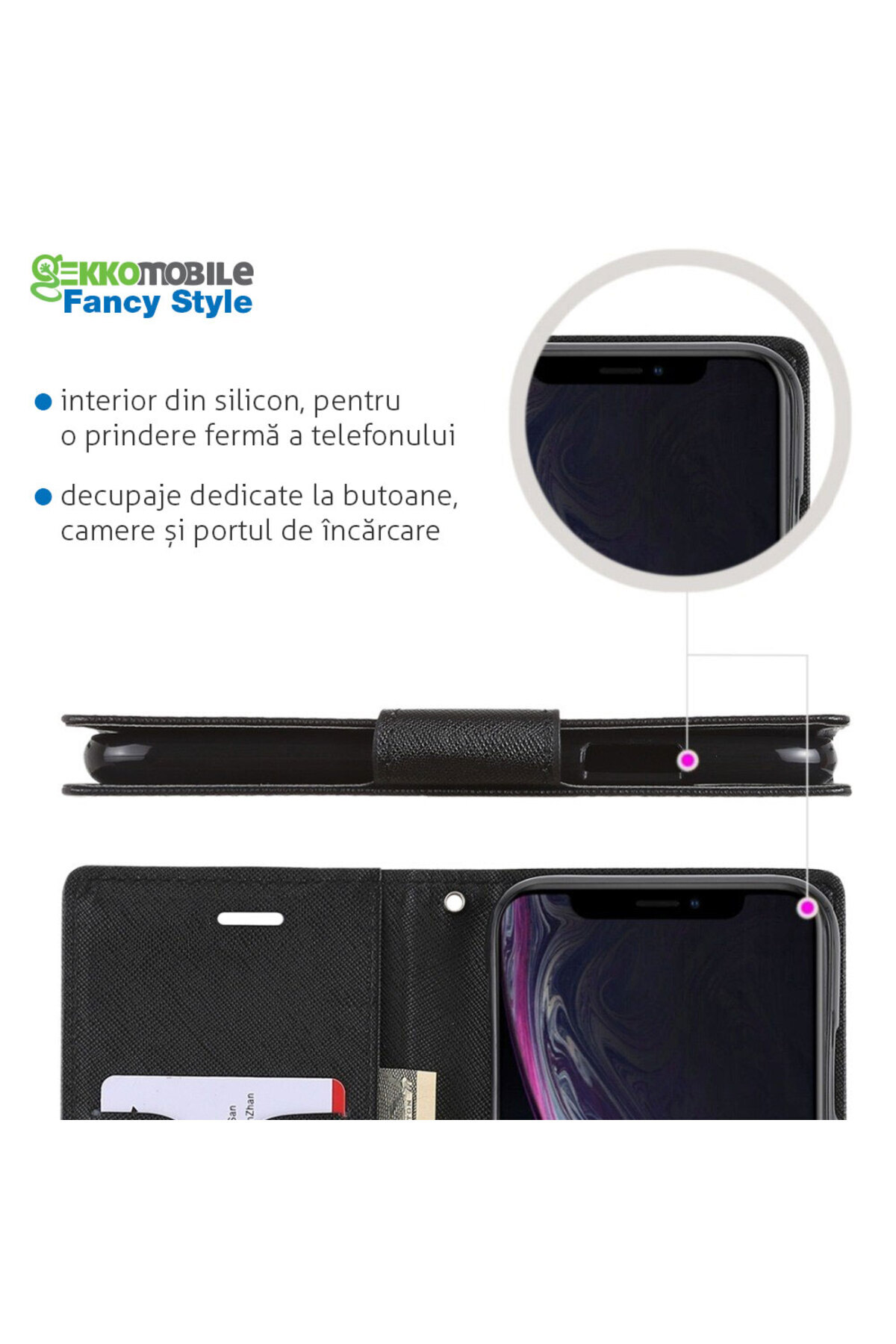 Gekko Mobile-Flip Case for Huawei P Smart 2019, Fancy Book, magnetic closure - Black 5