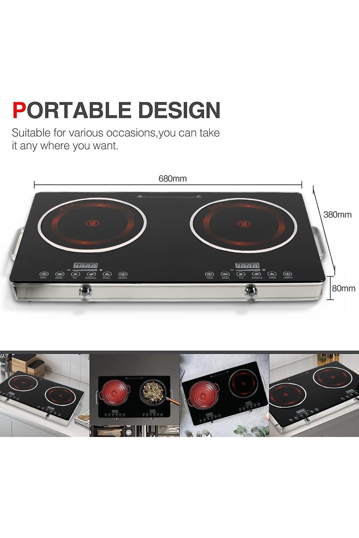 Olympia-Dual Burner, Infrared Cooker, 7000W Electric Cooktop, Sensor Touch & Knob Control, 4 Hours Timer, Te 4
