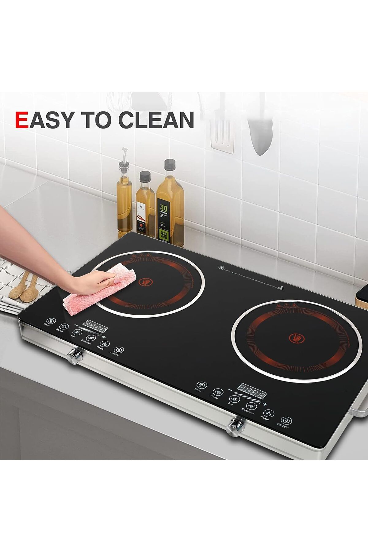 Olympia-Dual Burner, Infrared Cooker, 7000W Electric Cooktop, Sensor Touch & Knob Control, 4 Hours Timer, Te 5