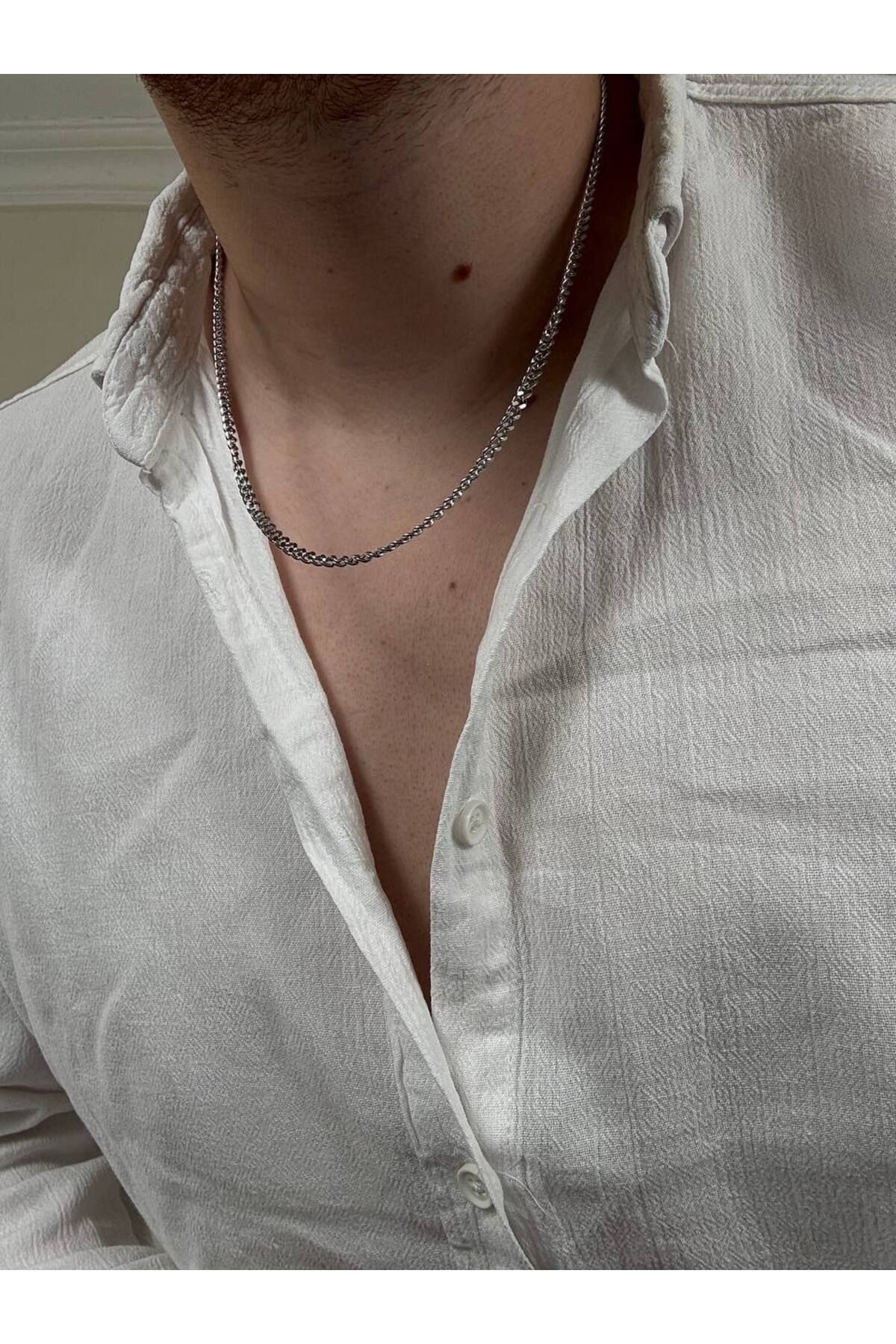 Arvens-Men's Silver Stainless Steel Chain Necklace Does Not Lose Color, Does Not Fade, Unisex, Does Not Fade, Can Be Combined 4