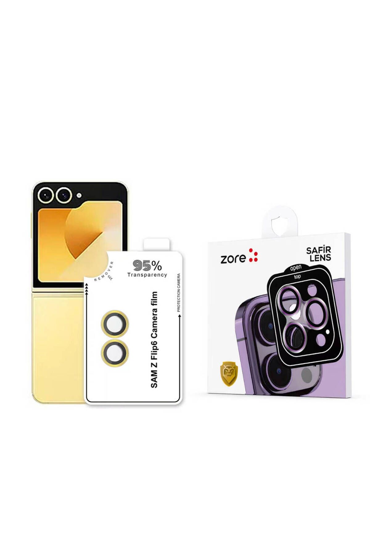 Cep Plus-حافظة لهاتف Galaxy Z Flip 6 CPPL CL-11 Sapphire خالية من بصمات الأصابع ومضادة للانعكاس لعدسة الكاميرا - أصفر 1