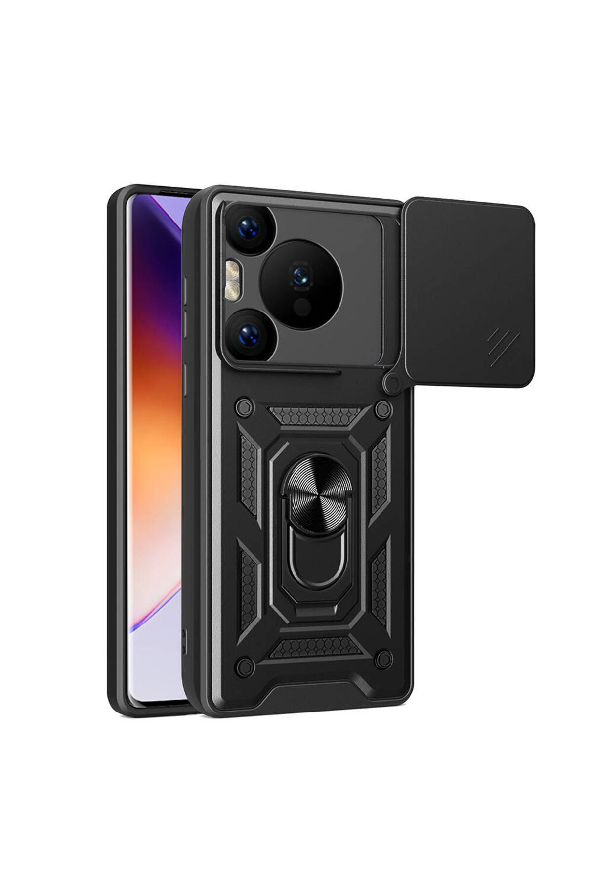 Huawei Pura 70 Pro 5G Kılıf Magnetik Standlı Kamera Korumalı CPPL Sürgülü Vega Kapak - Siyah