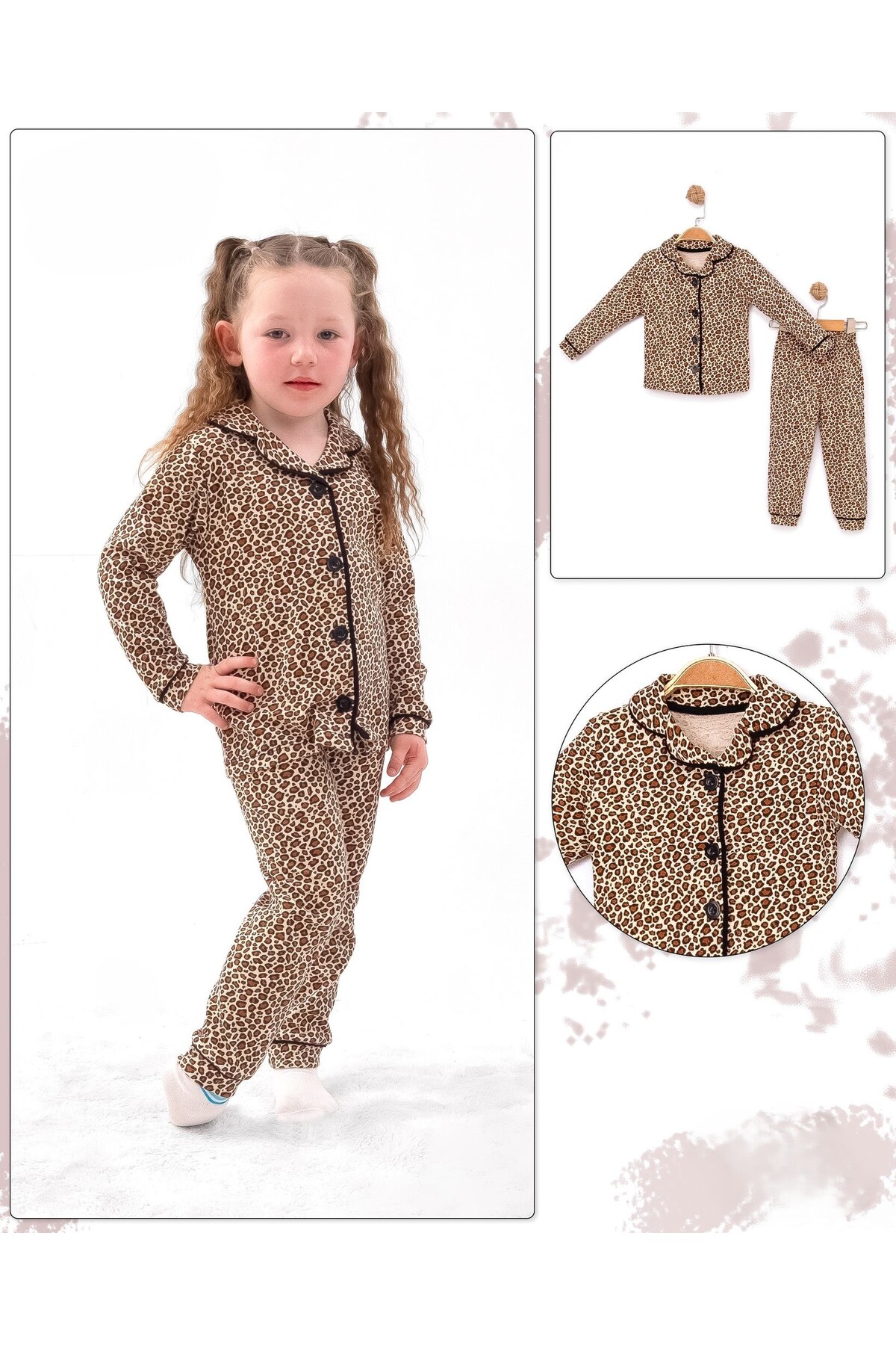 Bebelove Kız Çocuk Ve Bebek Leopar Desenli Boydan Düğmeli Pijama Takımı fotoğrafı 5 (önizleme)