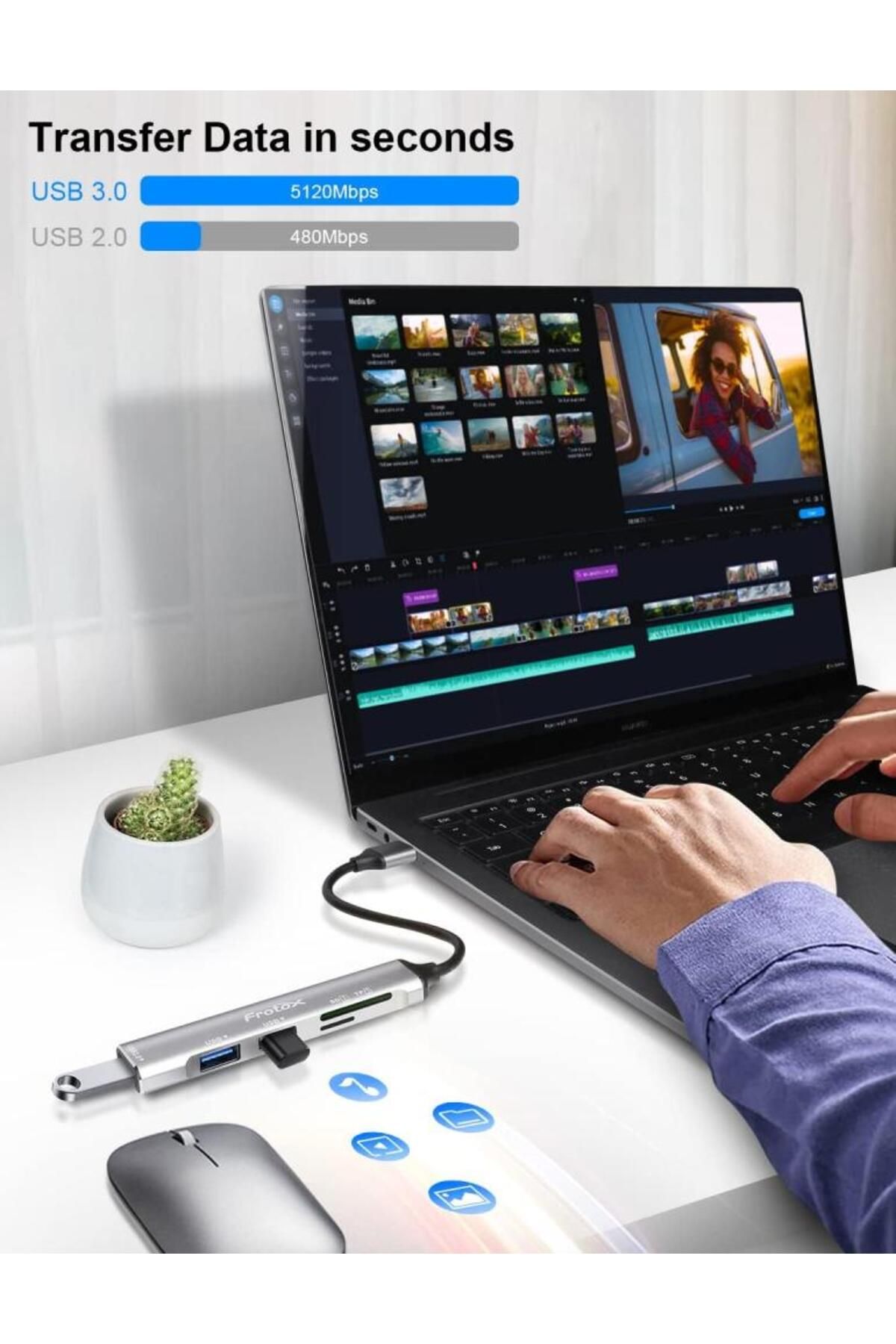 Spon-منفذ توصيل 5 في 2 مع قارئ ذاكرة USB 4