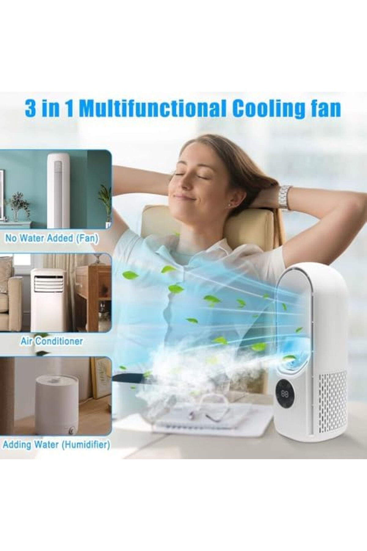 NECOMI-Bladeless Fan, Portable Fan with 6 Speeds, Small Personal Cooling with Humidifier with LED Li 5