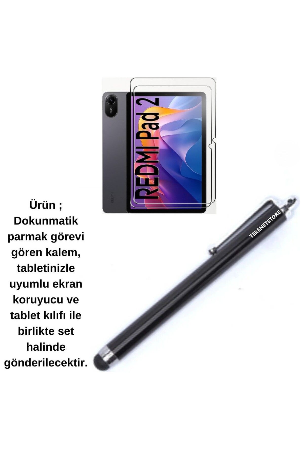TEKNETSTORE-Xiaomi Redmi Pad 2 11 Inch 2025 360 °   Tablet Case with Rotatable Stand Screen Protector and Pen Set 4