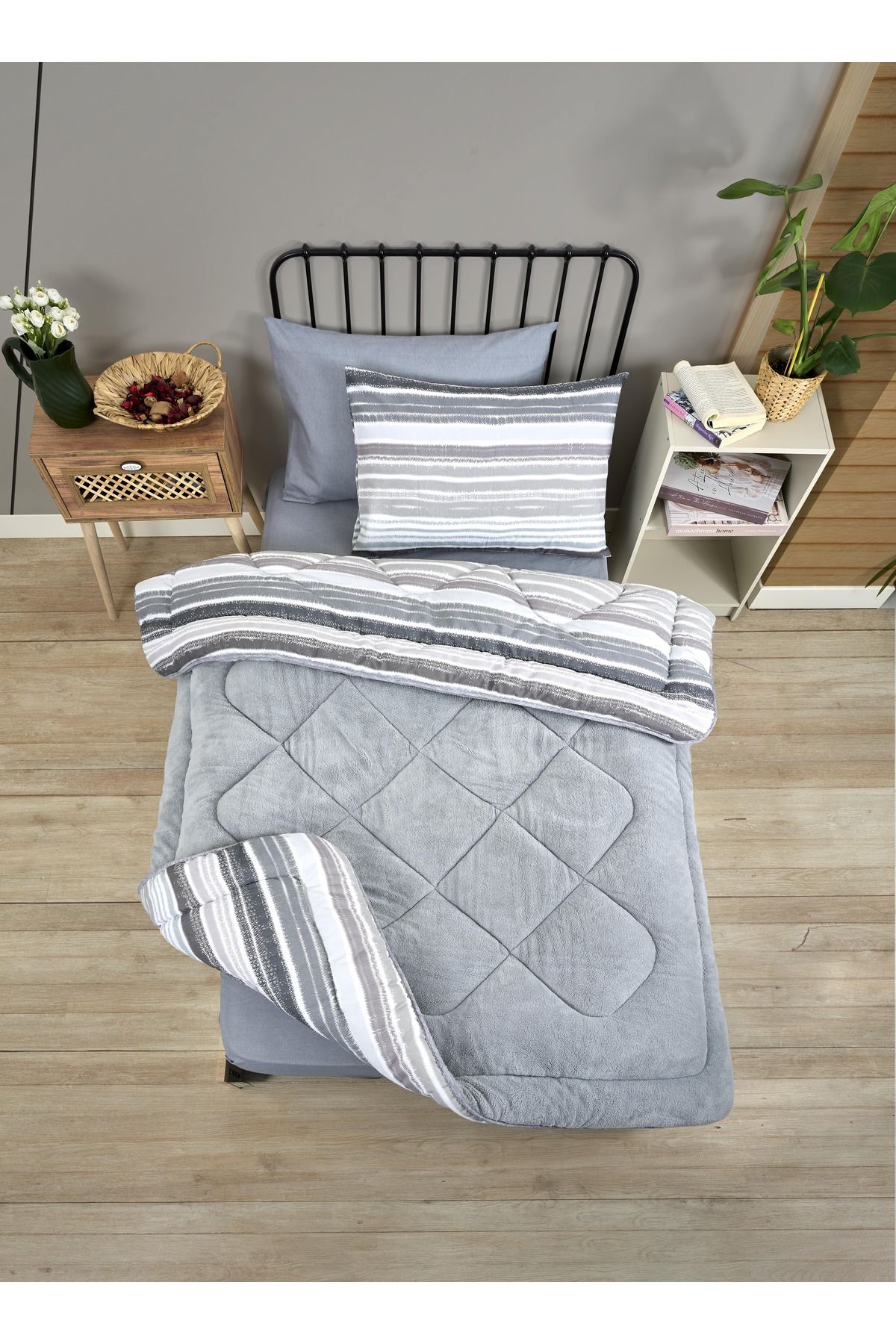 Sudemhome-Single Welsoft Sleeping Set Double Sided Wellsoft Fluffy Fleece Quilt and 100X200 Elastic Sheet 6