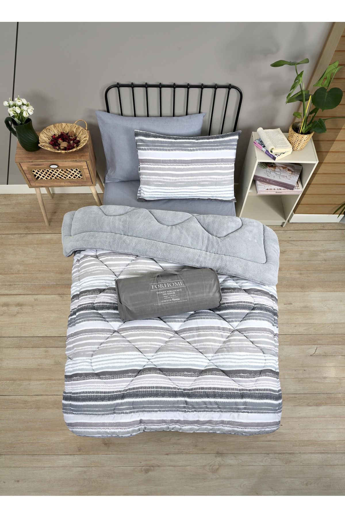 Sudemhome-Single Welsoft Sleeping Set Double Sided Wellsoft Fluffy Fleece Quilt and 100X200 Elastic Sheet 4