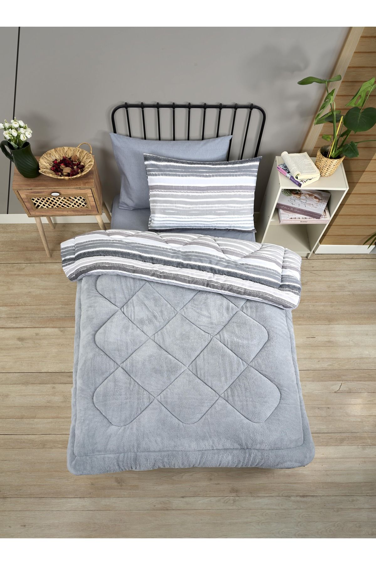 Sudemhome-Single Welsoft Sleeping Set Double Sided Wellsoft Fluffy Fleece Quilt and 100X200 Elastic Sheet 5