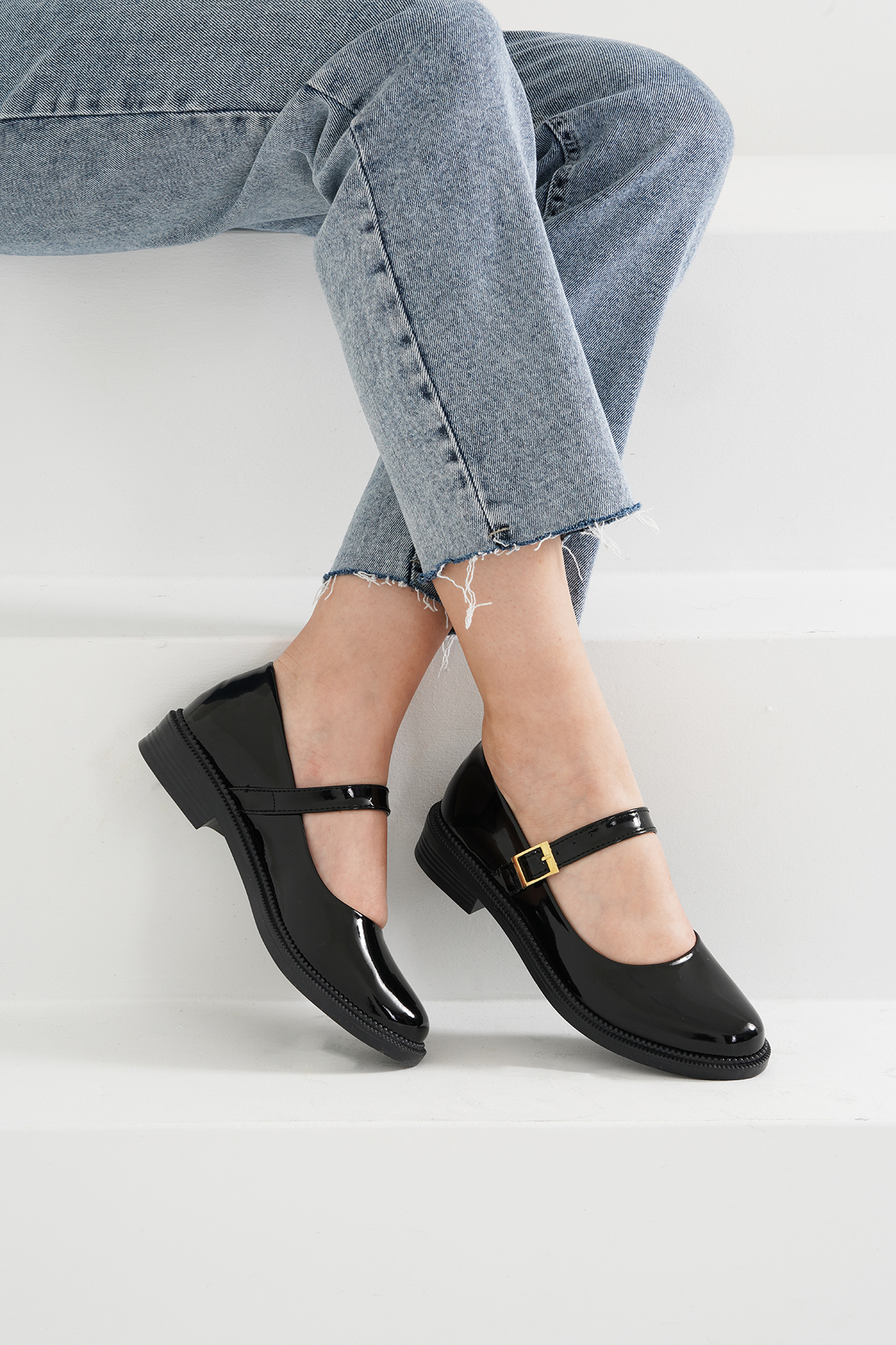 Beyond Kadın Siyah Rugan Bantlı Loafer Babet Ayakkabı 2,5cm Byndlfrk11