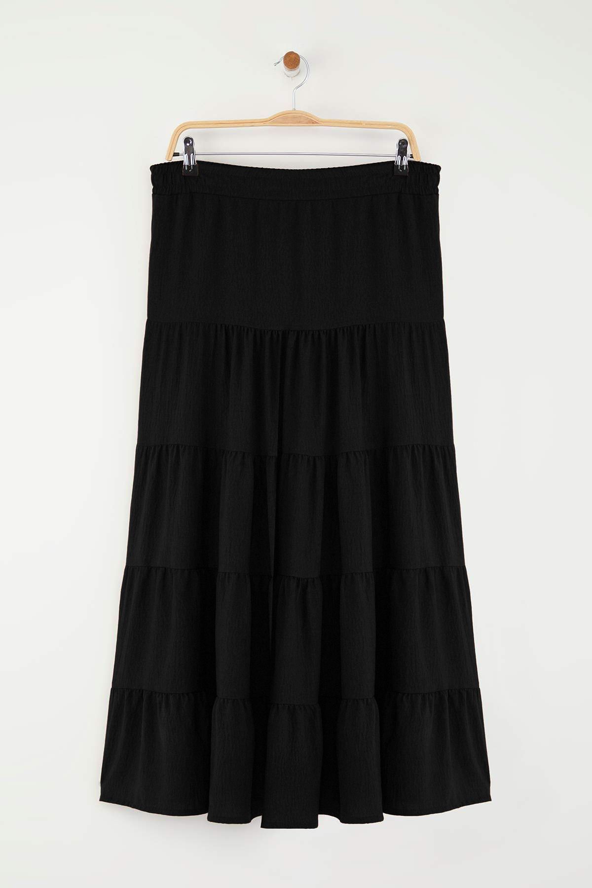 Trendyol Collection-Černá bavlněná texturovaná látka Maxi Size Bohemian Woven Sukně TWOSS25ET00029 6