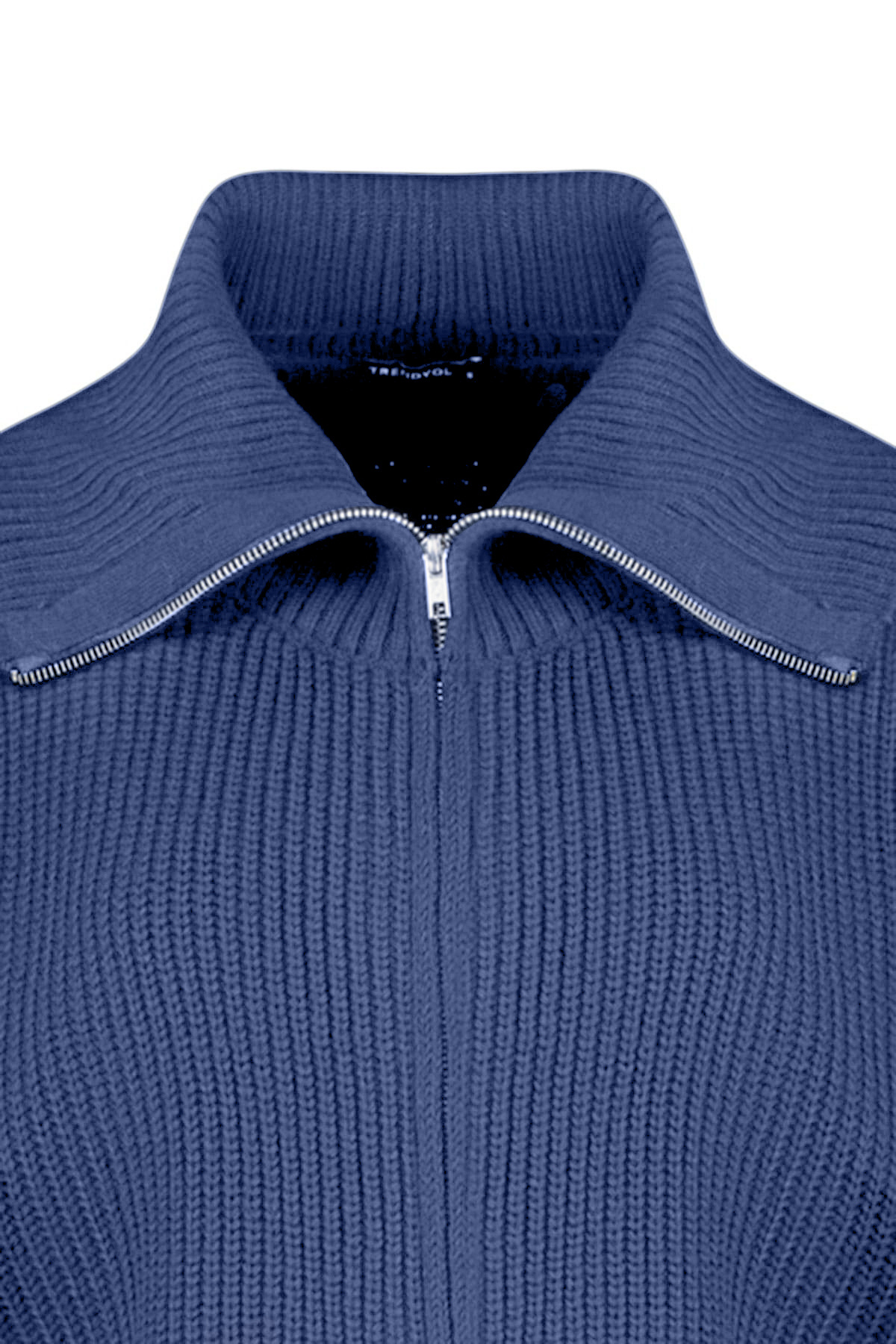 Trendyolmilla  Indigo Geniş Kalıp Devrik Yaka Fermuarlı Triko Hırka TWOAW24HI00072 - Görsel 8