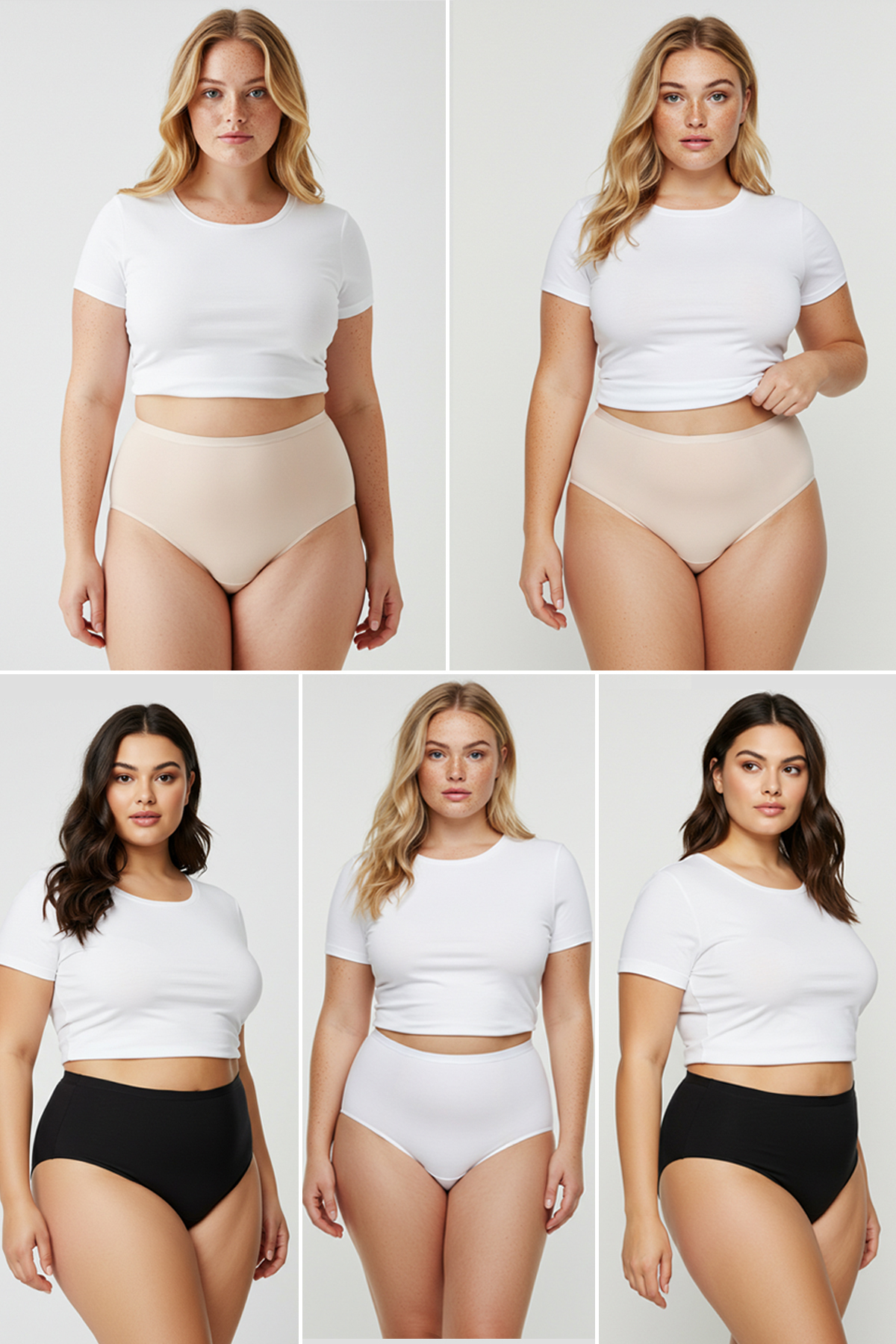 Trendyolmilla Curve Siyah-Beyaz-Ten 5'li Paket Pamuklu Yüksek Bel Klasik Büyük Beden Külot TBBSS25CM00013