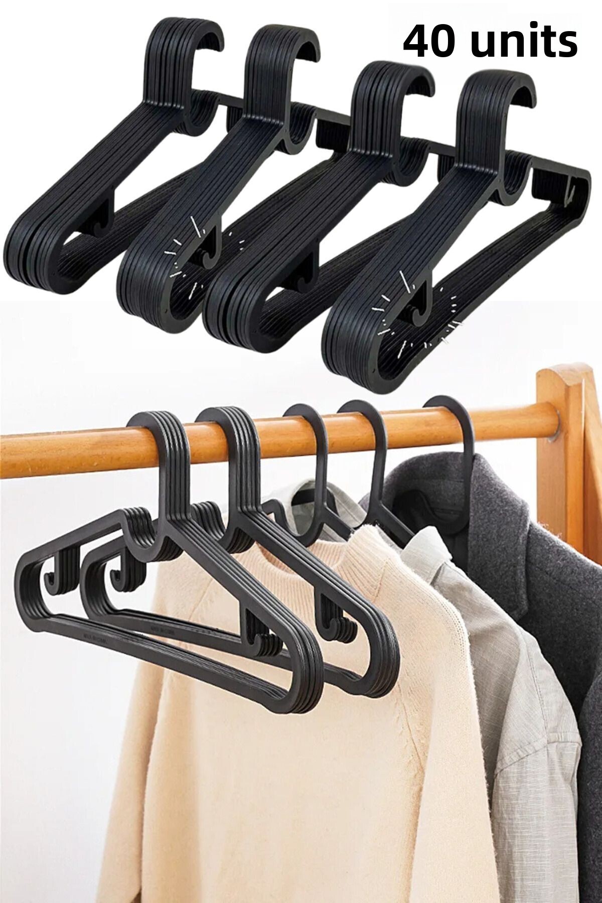 Comprox 40 τεμάχια Μαύρη κρεμάστρα ρούχων Σετ 40 κρεμάστρα ρούχων Κρεμάστρα φούστα Κρεμάστρα παντελονιού Κρεμάστρα μπλούζας