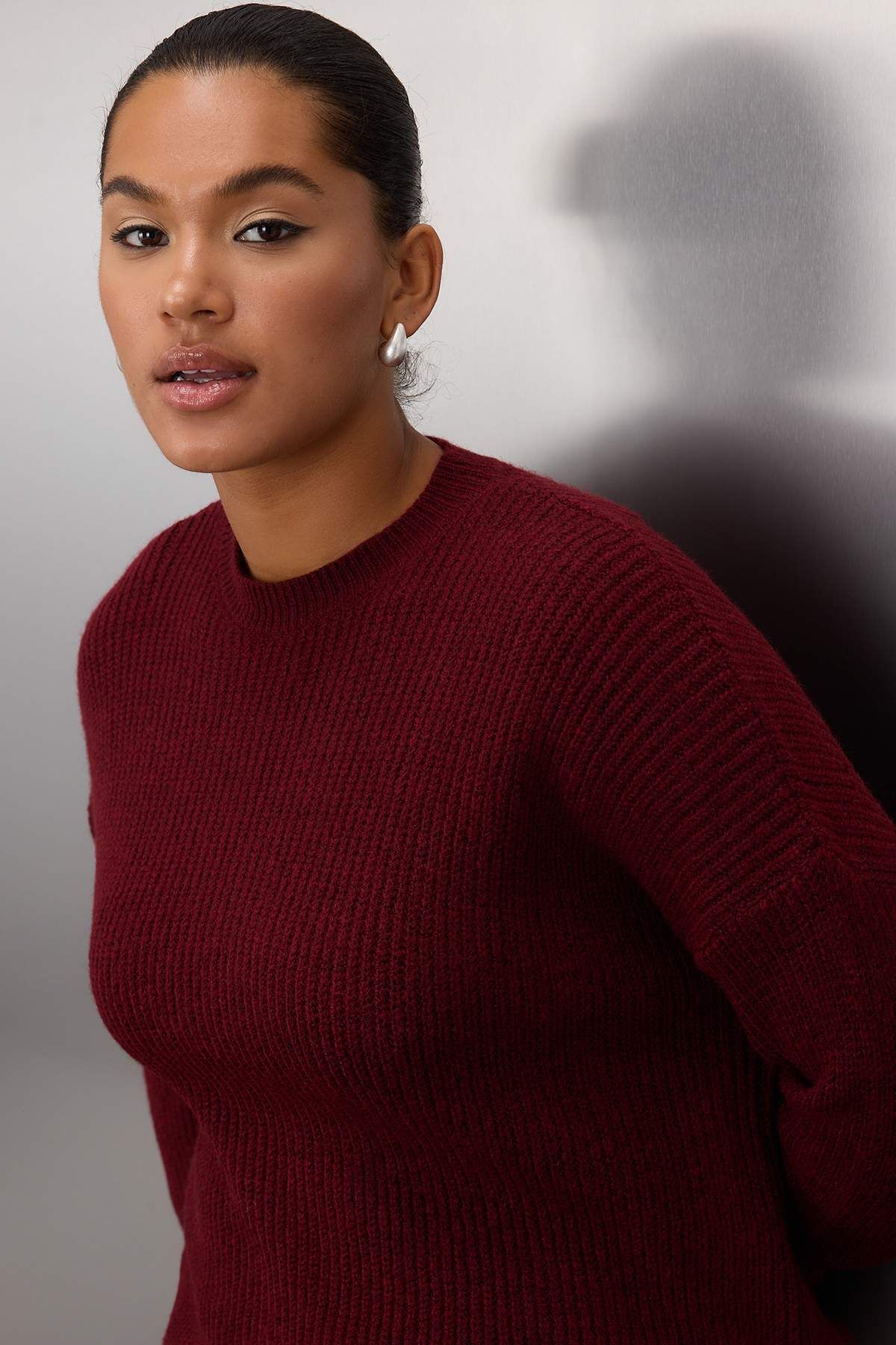 Trendyol Curve-Claret Red Crew Neck Κορδόνι Πλεκτά και Πουλόβερ & Σετ κάτω από το κάτω μέρος 2