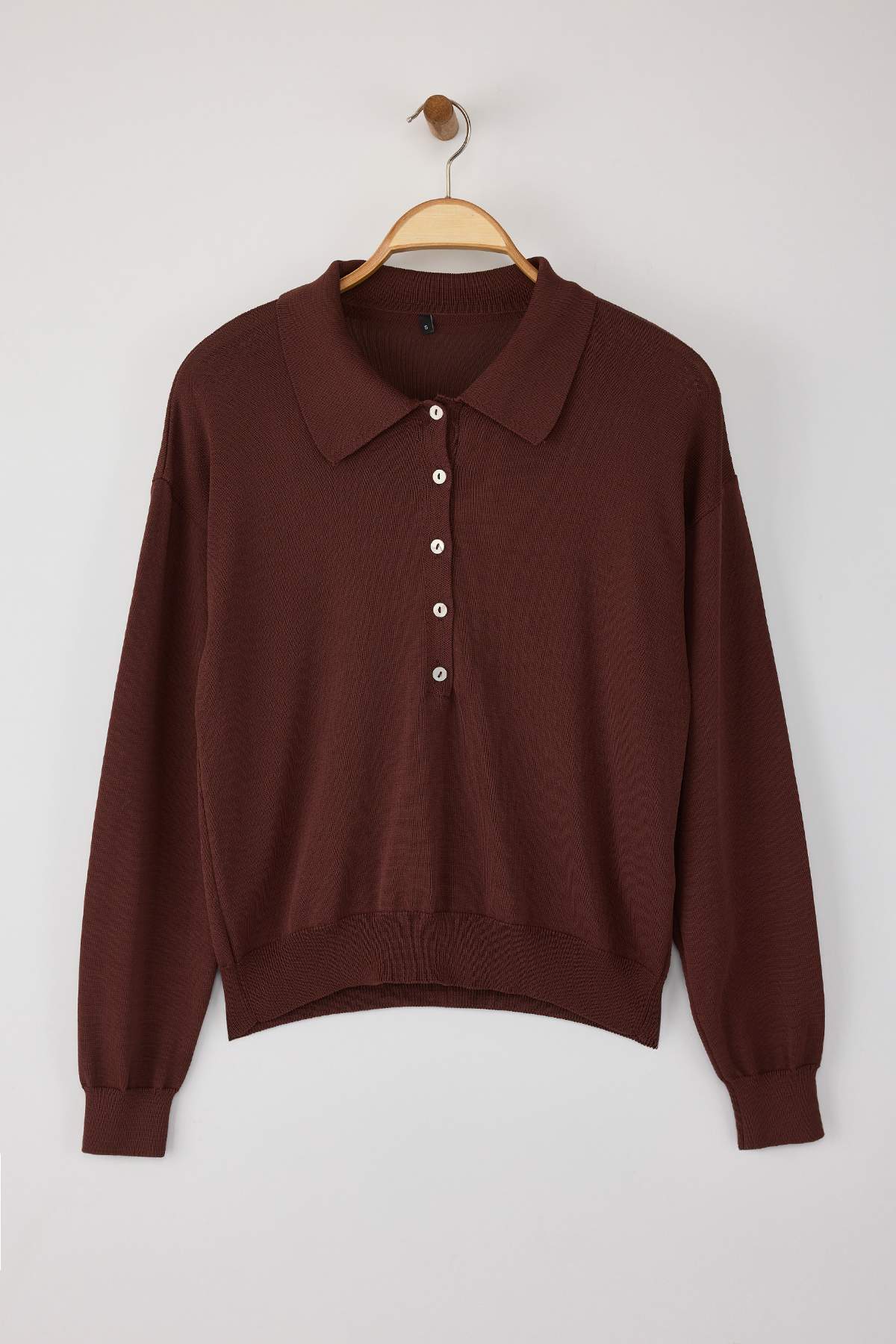 Trendyolmilla  Wardrobe Essentials Kahverengi Merserize Görünümlü Polo Yaka Triko Kazak|TWOAW26KZ00042 - Görsel 5