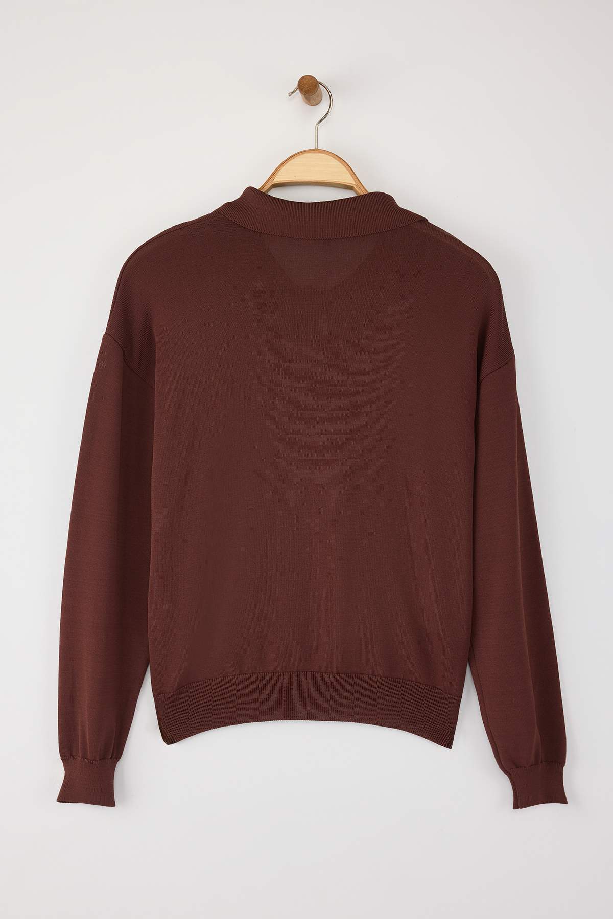 Trendyolmilla  Wardrobe Essentials Kahverengi Merserize Görünümlü Polo Yaka Triko Kazak|TWOAW26KZ00042 - Görsel 6