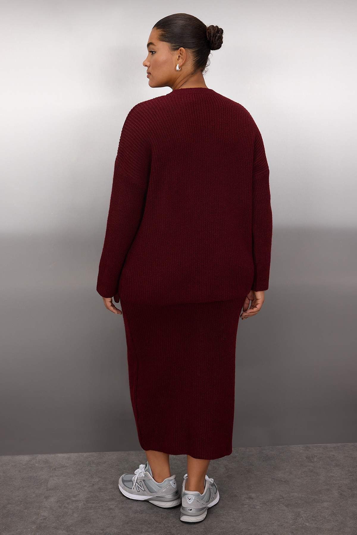 Trendyol Curve-Claret Red Crew Neck Κορδόνι Πλεκτά και Πουλόβερ & Σετ κάτω από το κάτω μέρος 4