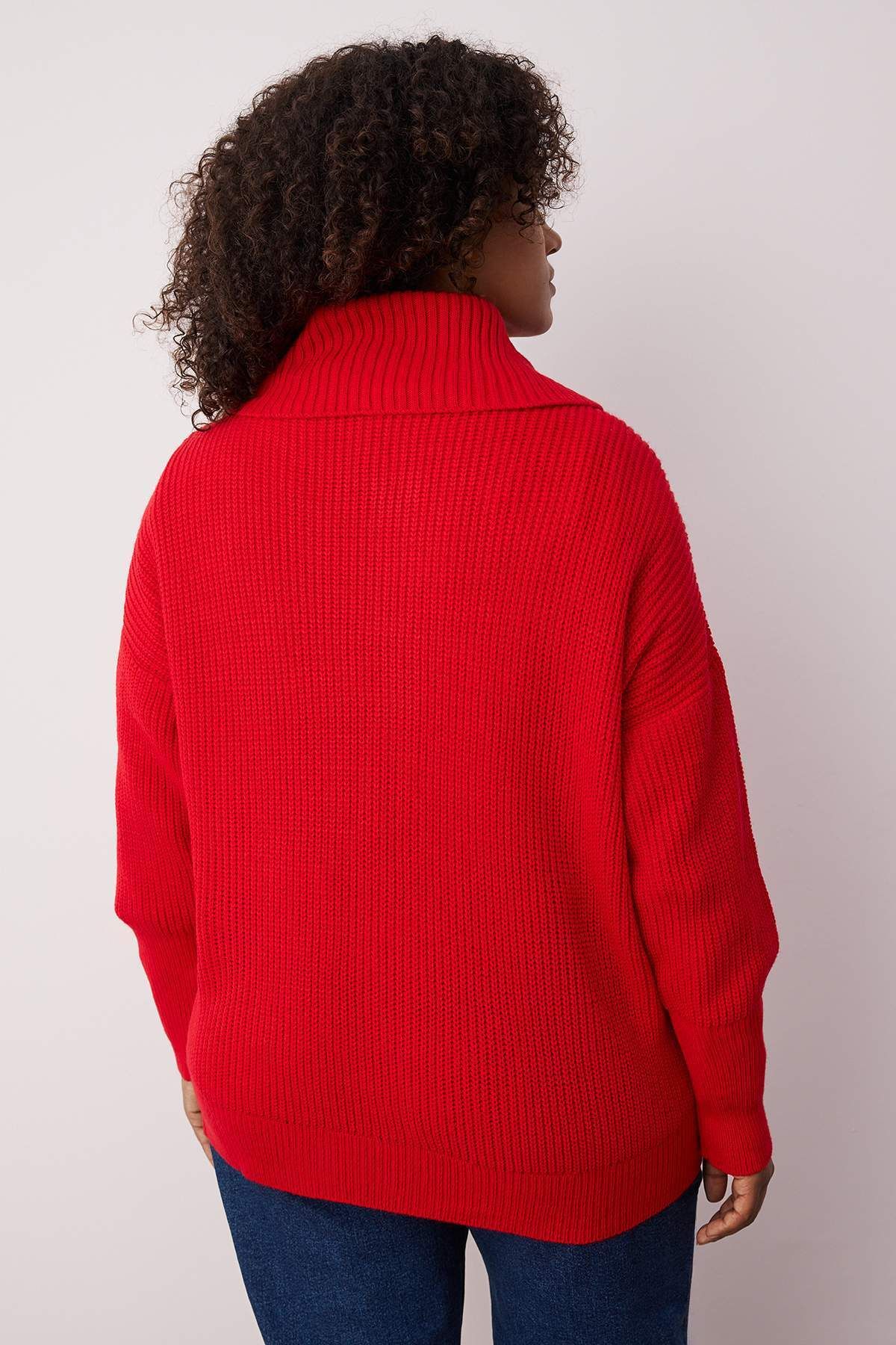 Trendyol Curve-Red Turn-Down Collar Zipper Crop Knitwear Cardigan Tbbaw25Av00009 4