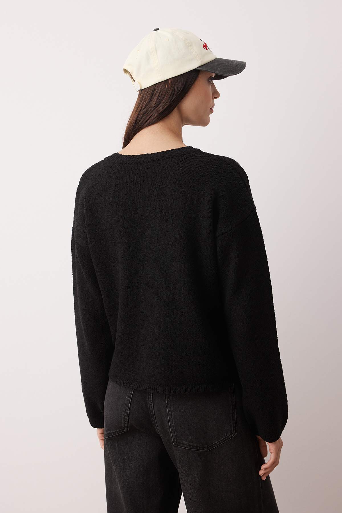 Trendyolmilla  More Sustainable Siyah Pamuklu Geniş Kalıp Basic Triko Kazak TWOAW26KZ00107 - Görsel 4