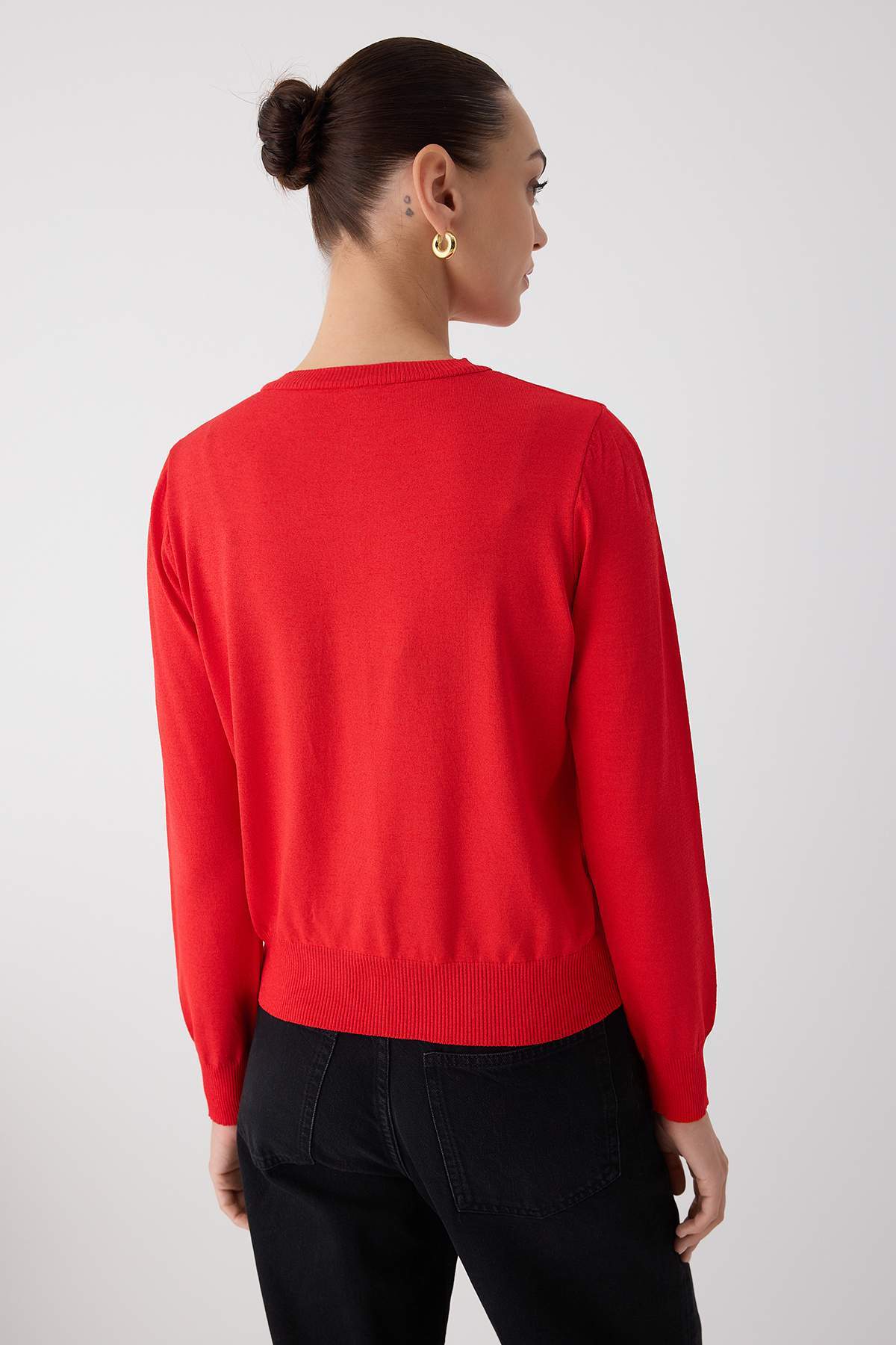 Trendyolmilla  Wardrobe Essentials Kırmızı Premium İplik Merserize Görünüm Bisiklet Yaka Triko Hırka|TWOAW26HI00095 - Görsel 4