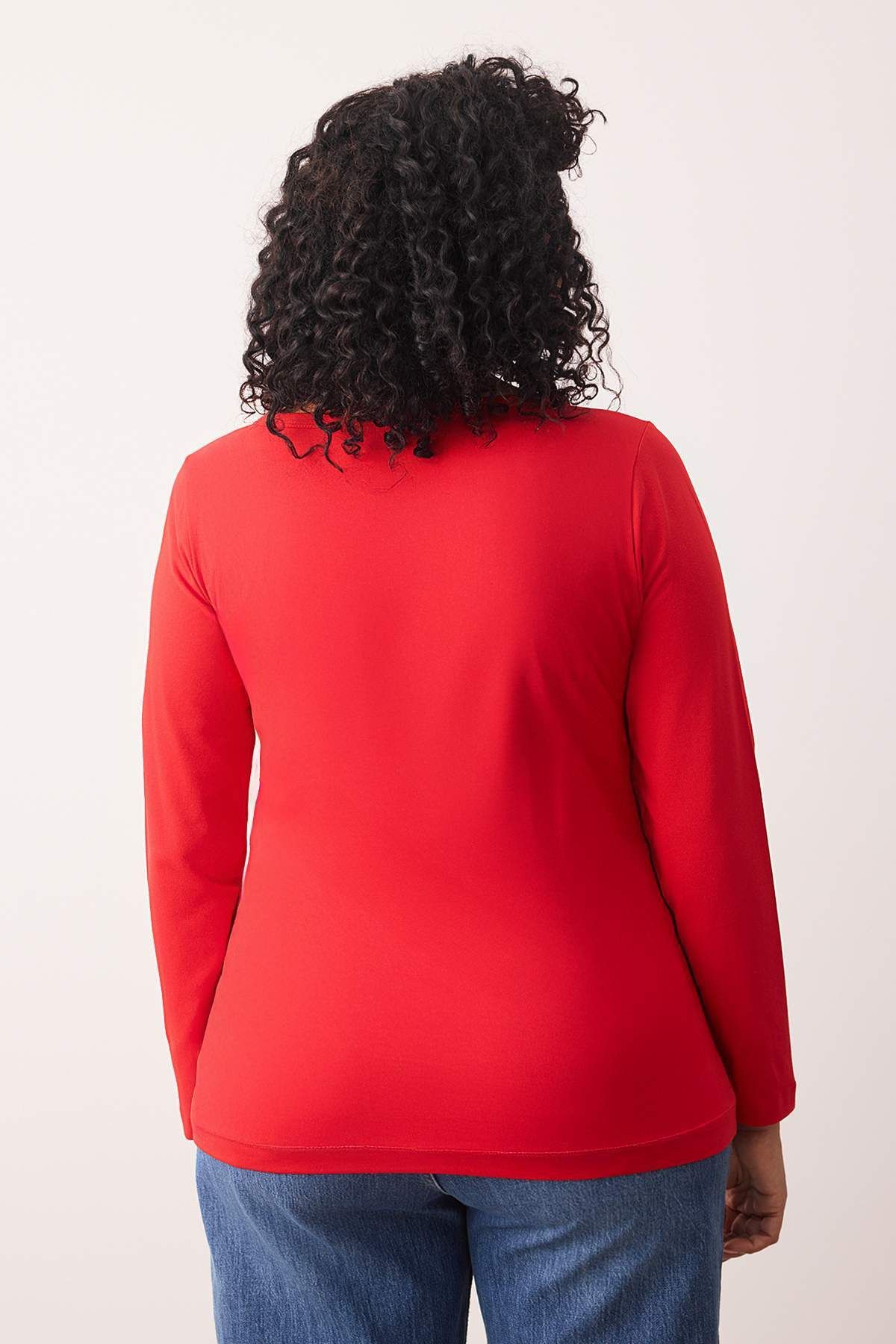 Trendyol Curve-Red Knitted Body Fitting Button Detail Plus Size Blouse Tbbaw26Af00008 4