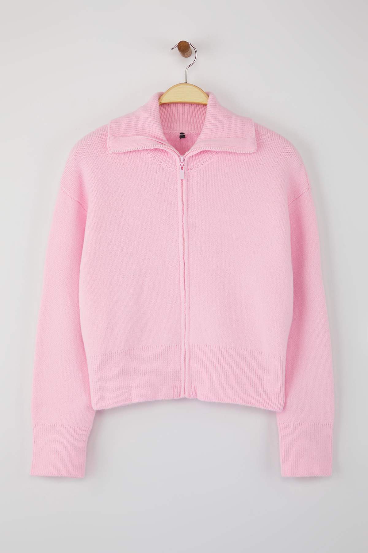 Trendyolmilla  Wardrobe Essentials Pembe Yumuşak Dokulu Geniş Kalıp Fermuarlı Triko Hırka | TWOAW26HI00092 - Görsel 5