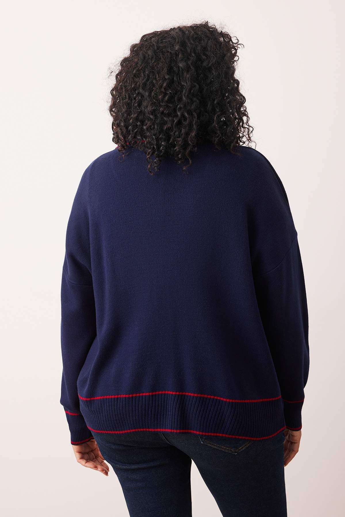 Trendyol Curve-Dzianinowy kardigan w granatowo-czerwone paski TBBAW24AV00012 4