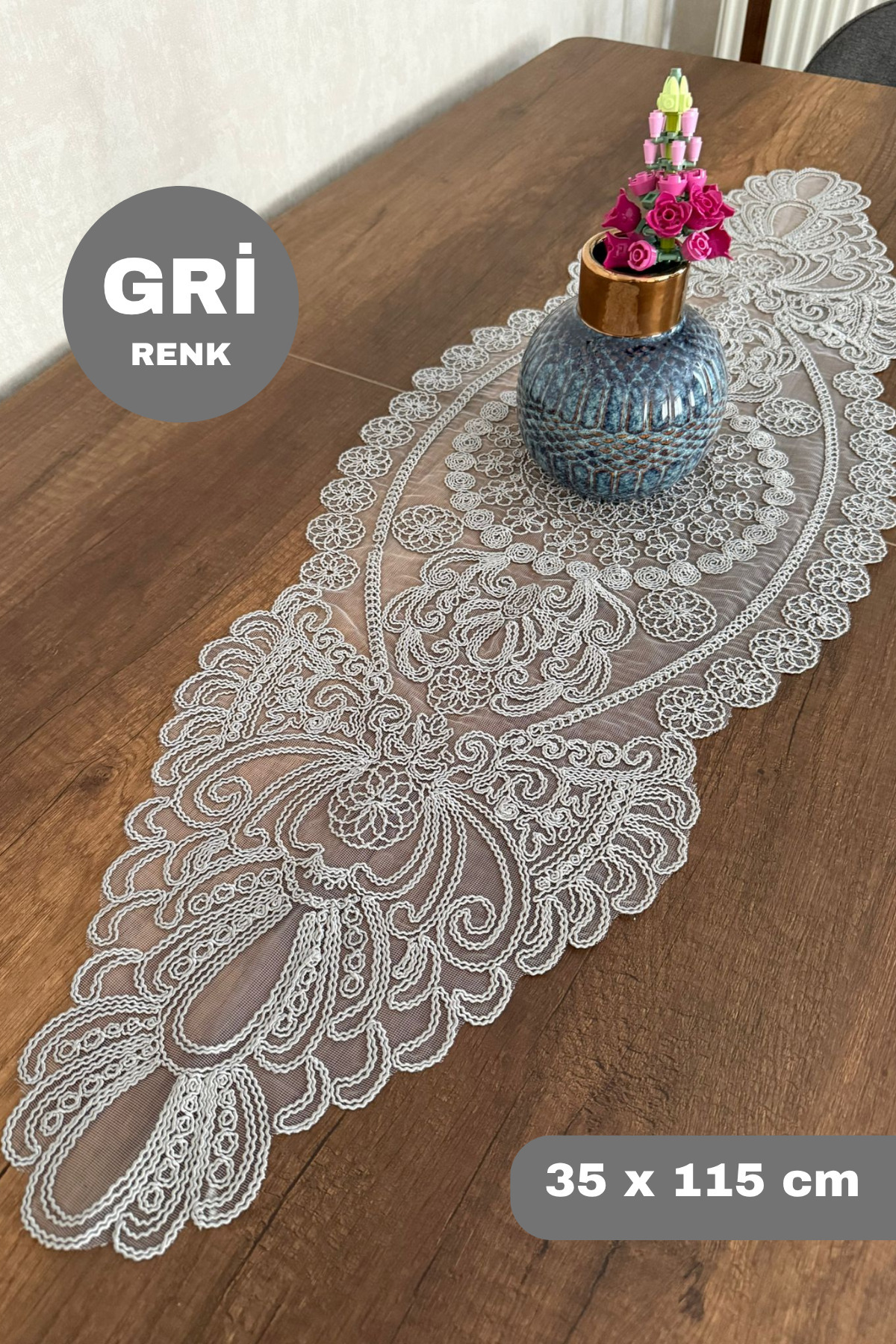 Gray Color Alya Model Dry Runner Custom Embroidered (115X35CM)