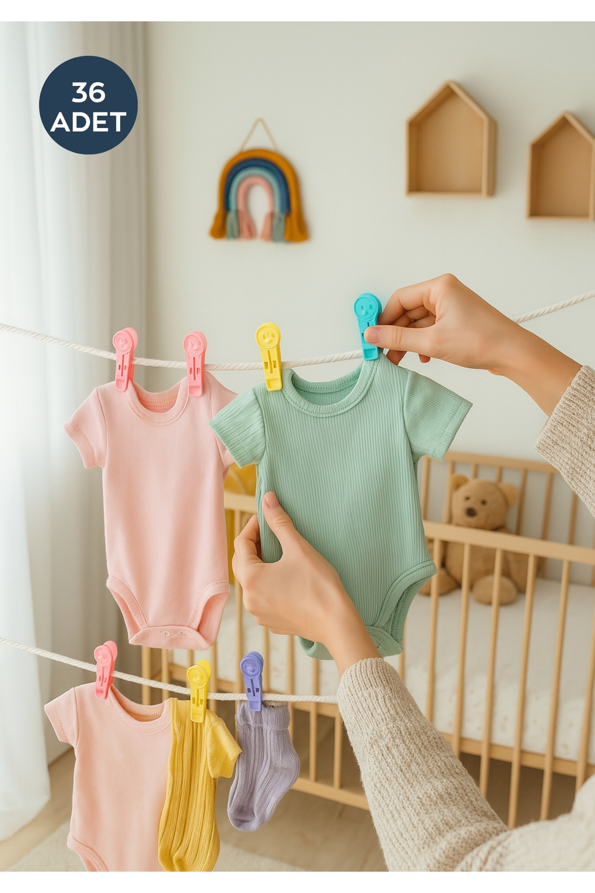 HOMİNG Homing Gülen Surat Smile Çamaşır ve Hobi Mandal Seti 36 adet Karışık Renkli