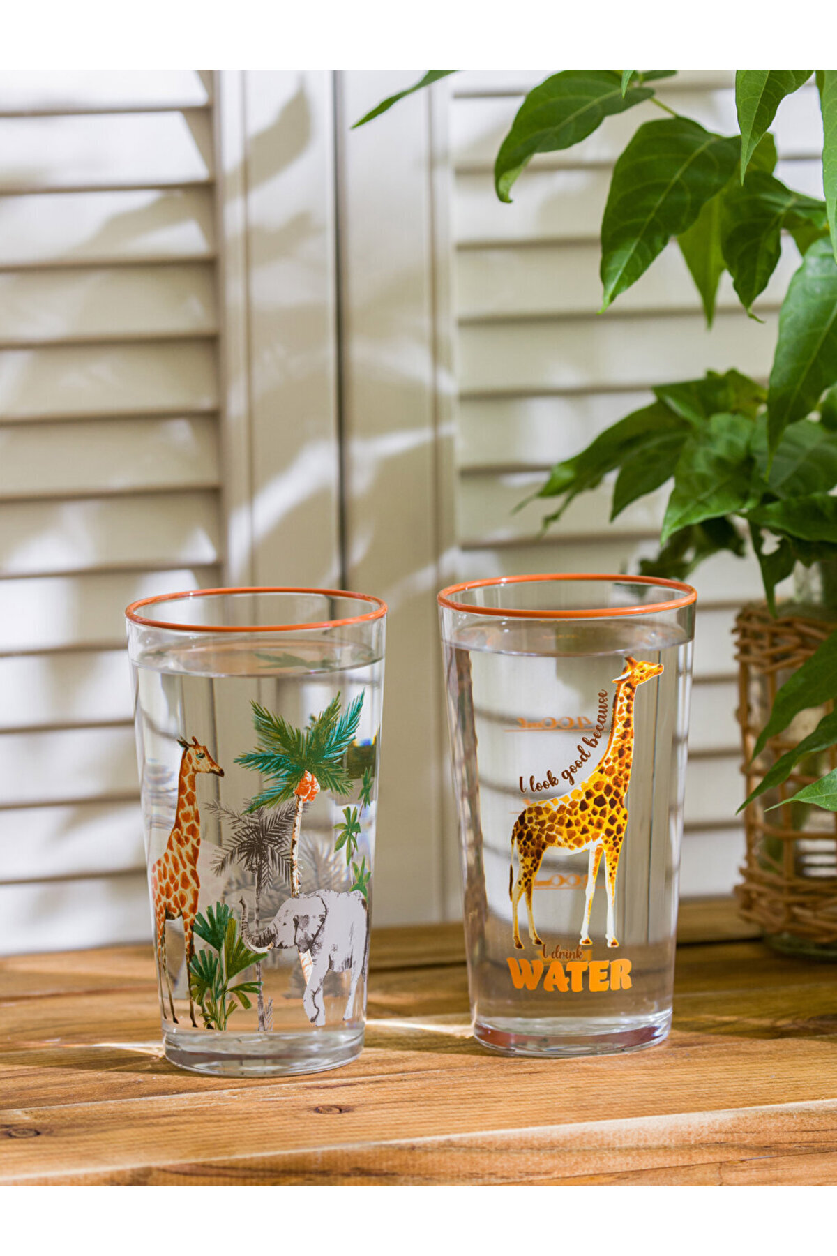 LC Waikiki-Giraffe Printed Set of 2 Glass Cups - 570 ml 1