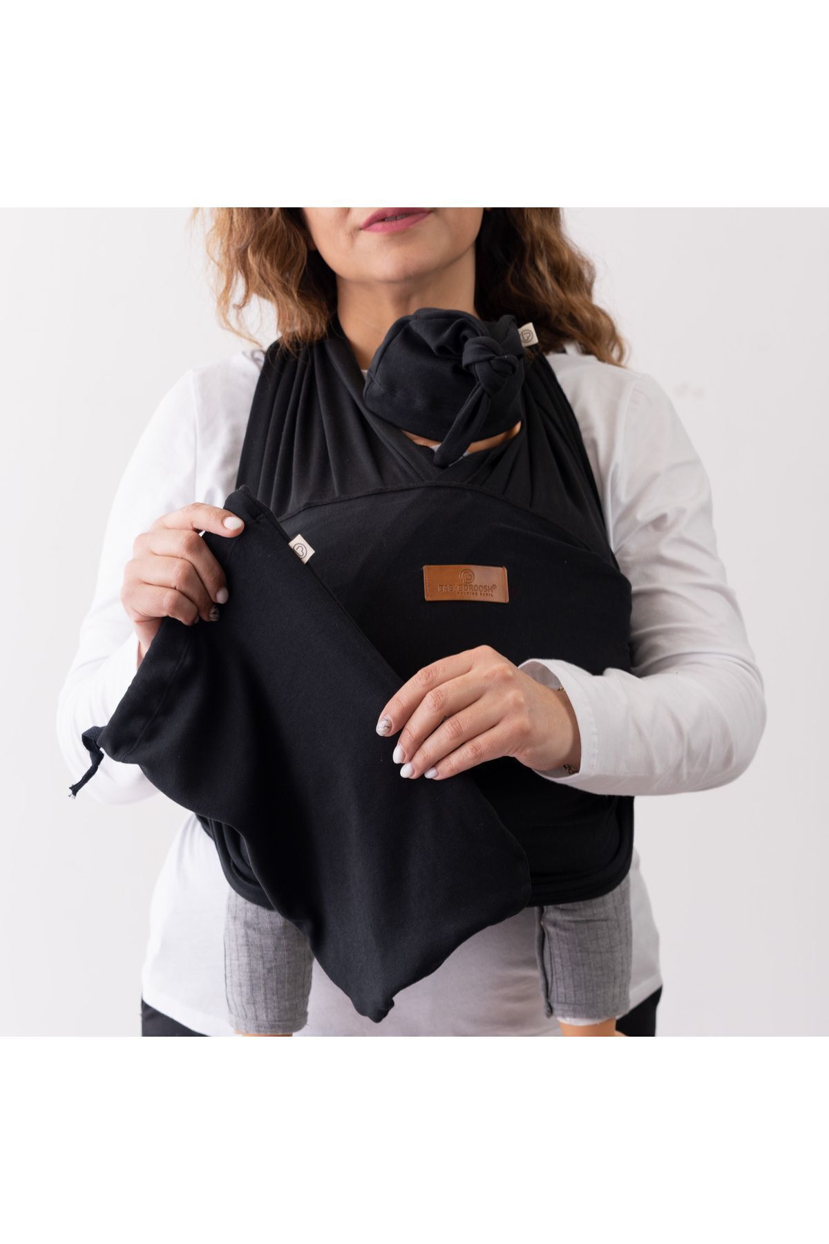 Boroosh Baby Yumuşak Bebek Sling %100 Pamuklu Kese Ve Bere Hediyeli Siyah Bebek Taşıma Şalı /oeko-tex fotoğrafı 3 (önizleme)