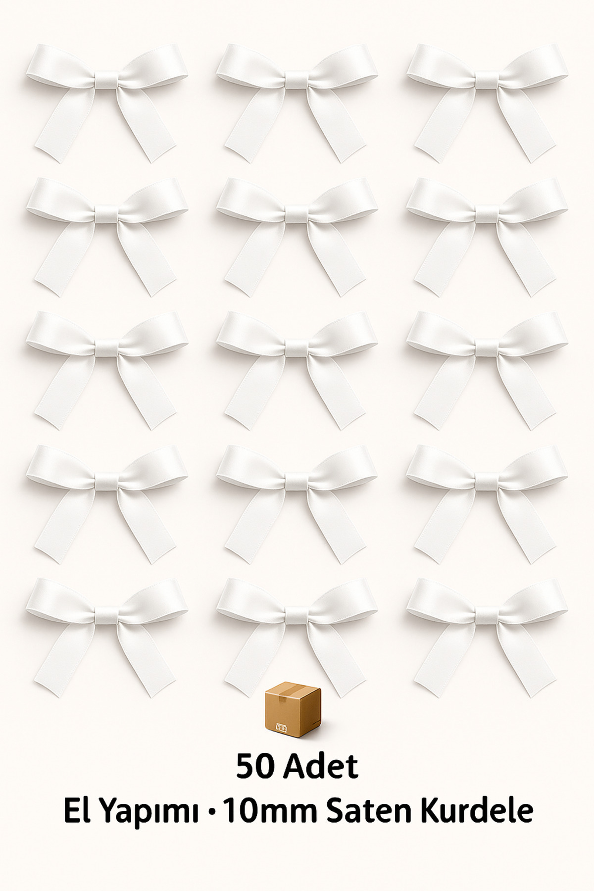 edalle Beyaz Nikah Şekeri, Hediye Süs, Balon Süs, Fiyonk Saten Kurdele 10mm 50 Adet