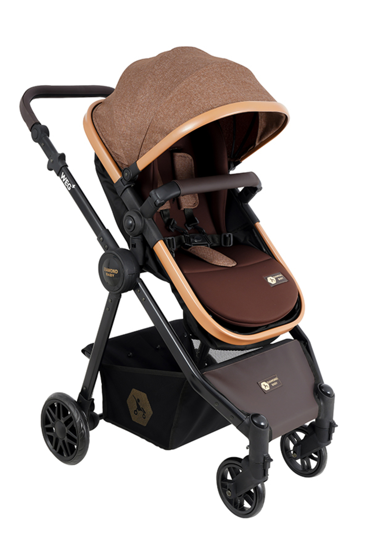 Diamond Baby Weg Travel (Seyahat Sistem) Bebek Arabası, Pusetli, Çift yönlü, Ayak Örtülü Kahverengi fotoğrafı 2 (önizleme)