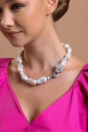 Birinci1926 925 Ayar Gümüş Kadın Panterli Barok Doğal Inci Kolye