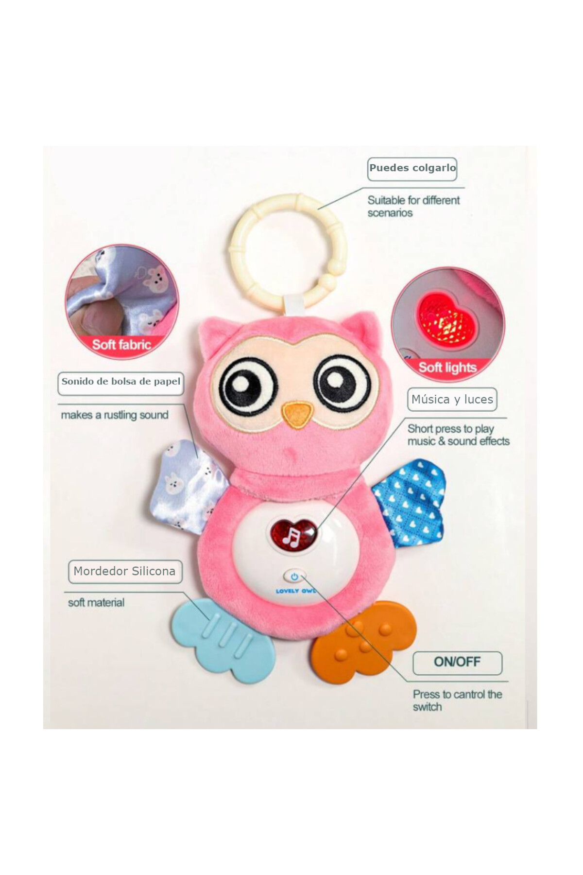 hediyecik Bebek Uyku Arkadaşı Sevimli Peluş Baykuş Sesli Işıklı Diş Kaşıyıcılı 19 Cm fotoğrafı 3 (önizleme)
