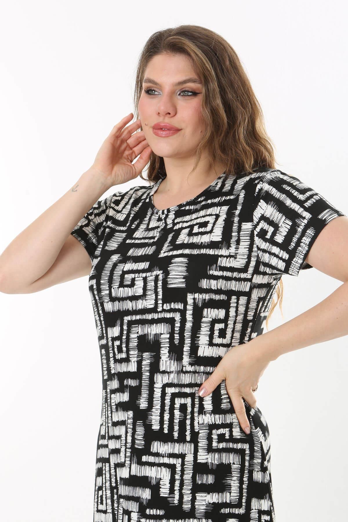Mooi XXL-Rochie midi alb-negru - model labirint 6